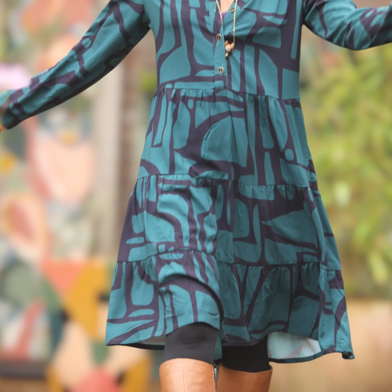 Robe Bella - viscose graphique émeraude/marine - Image 6