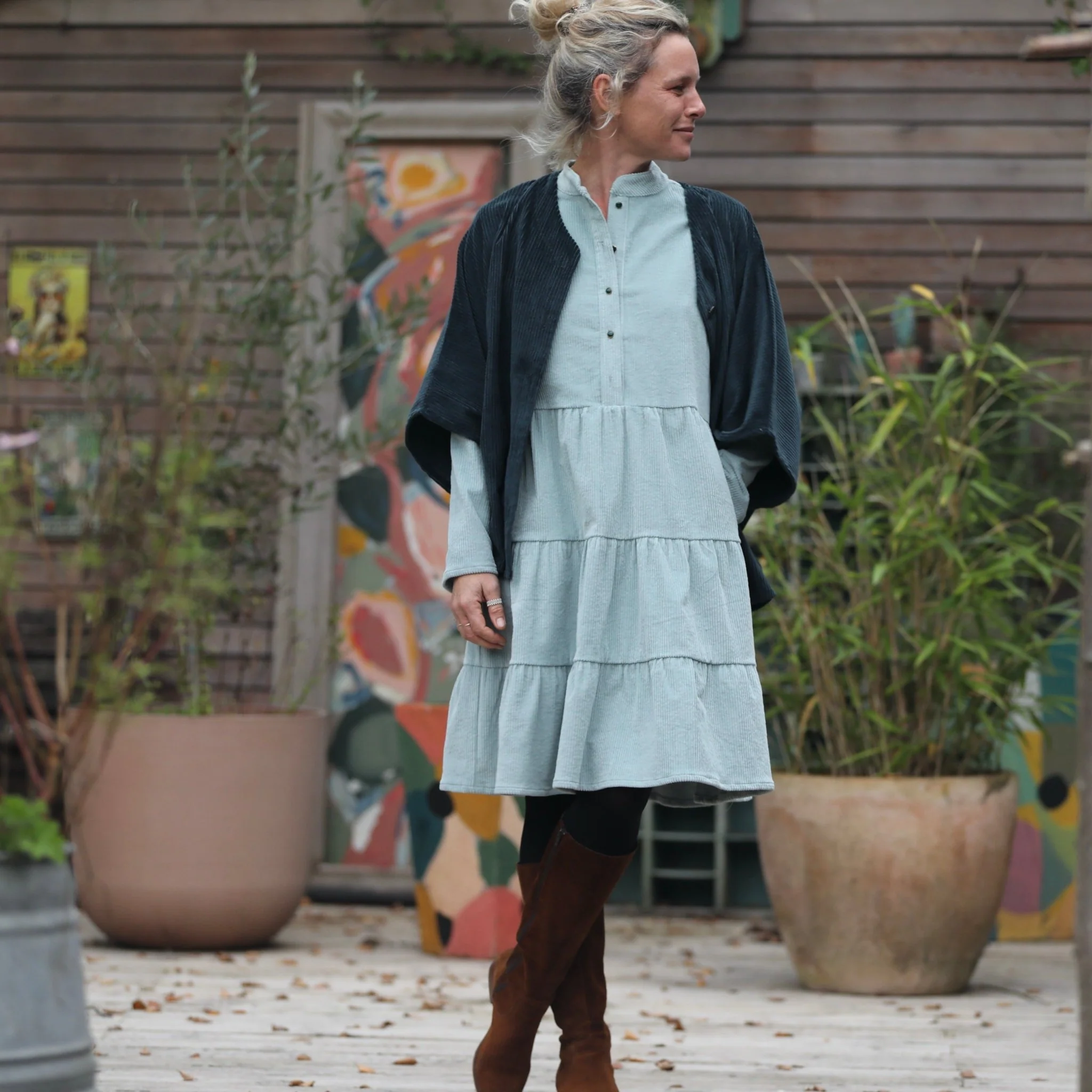 Robe Bella - velours côtelé vert d'eau - Image 3