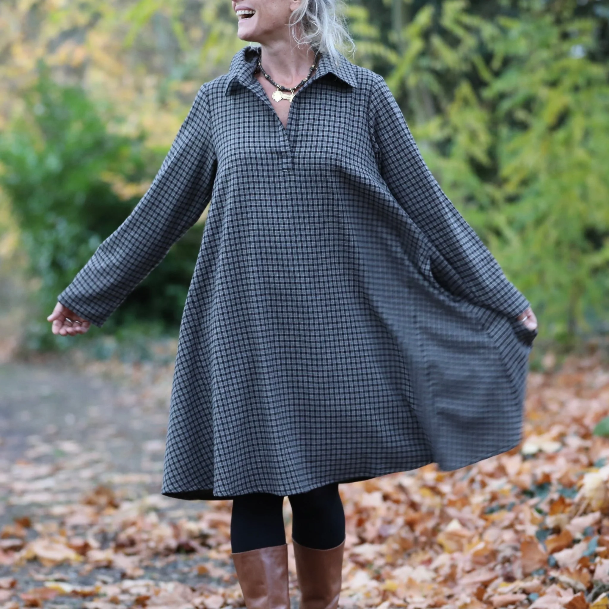 Robe Carole – flanelle de coton à carreaux grisés - Image 8