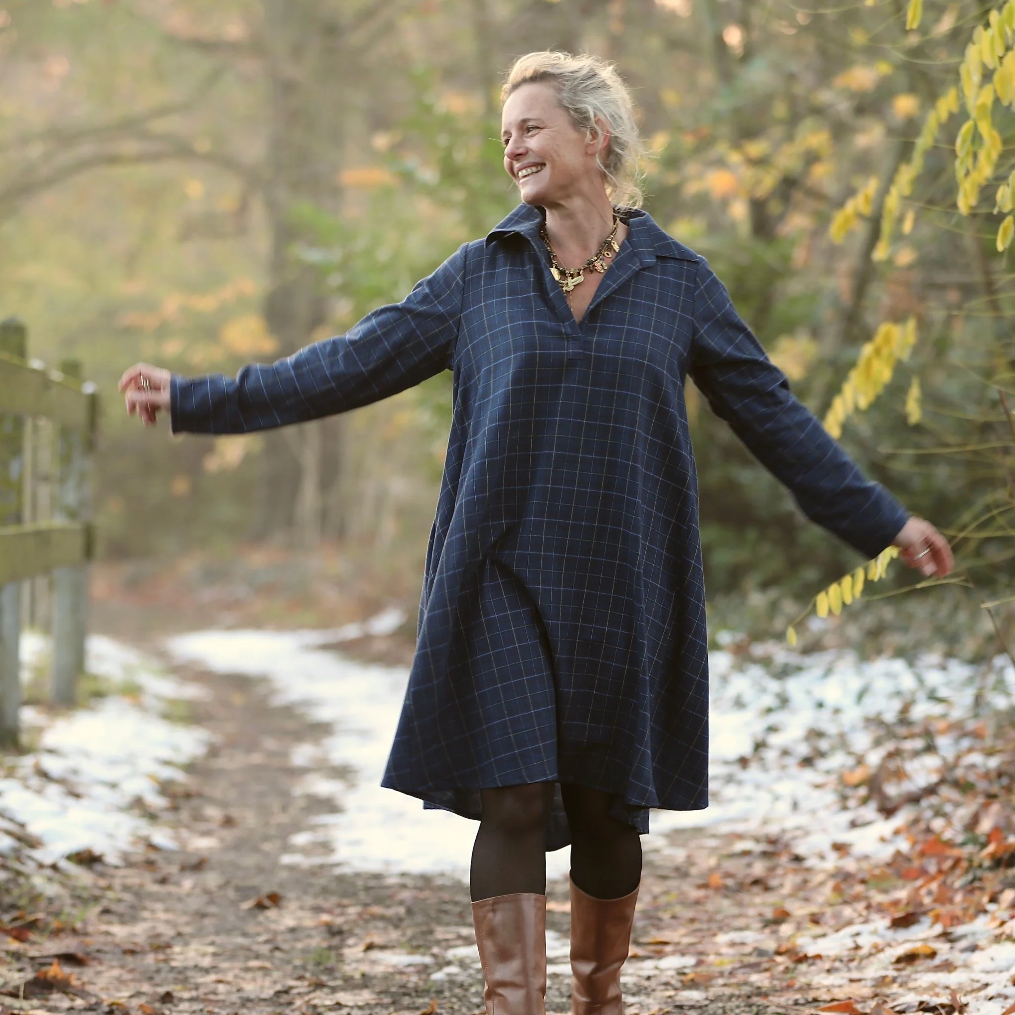 Robe Carole – flanelle de coton tartan bleu