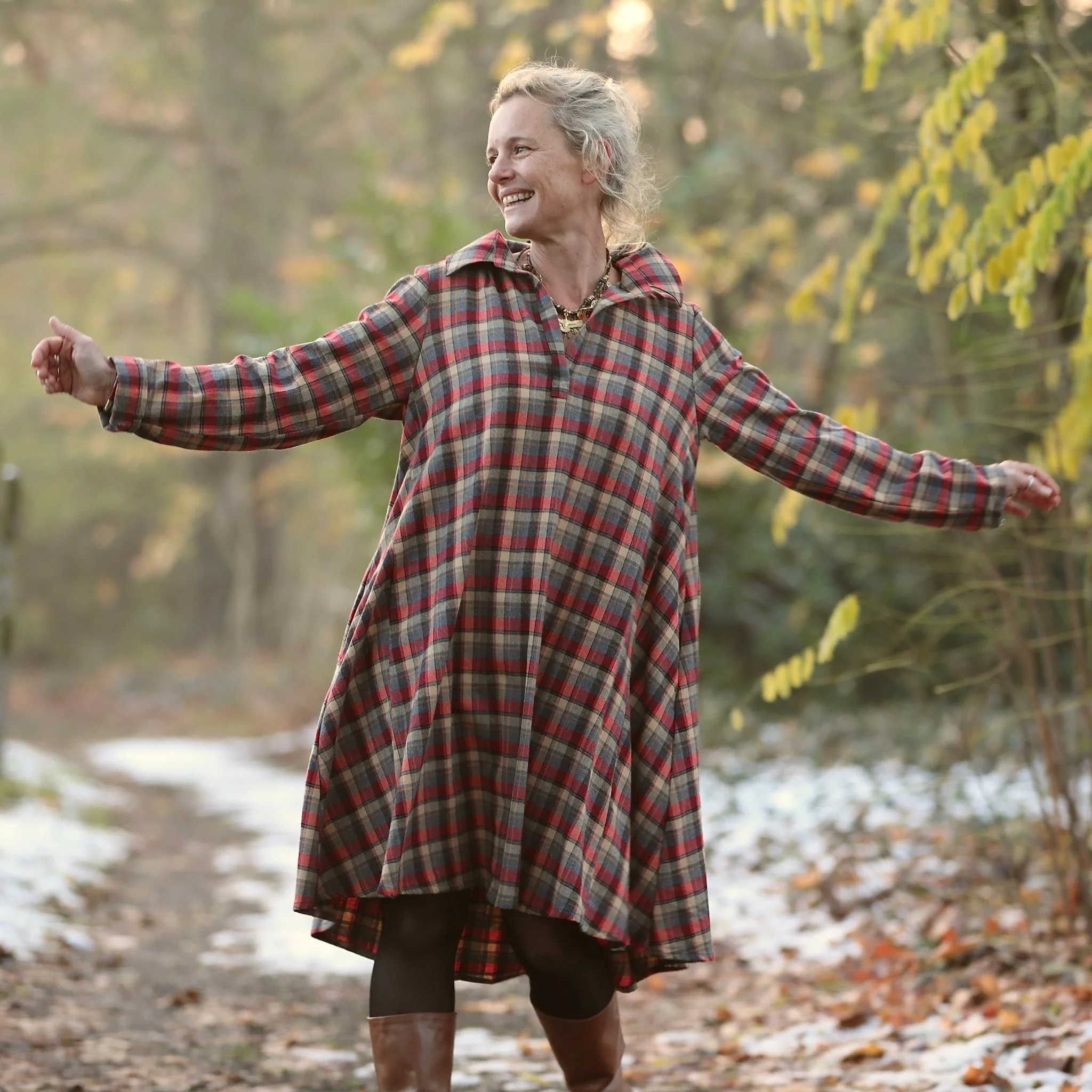 Robe Carole – flanelle de coton tartan érable rouge