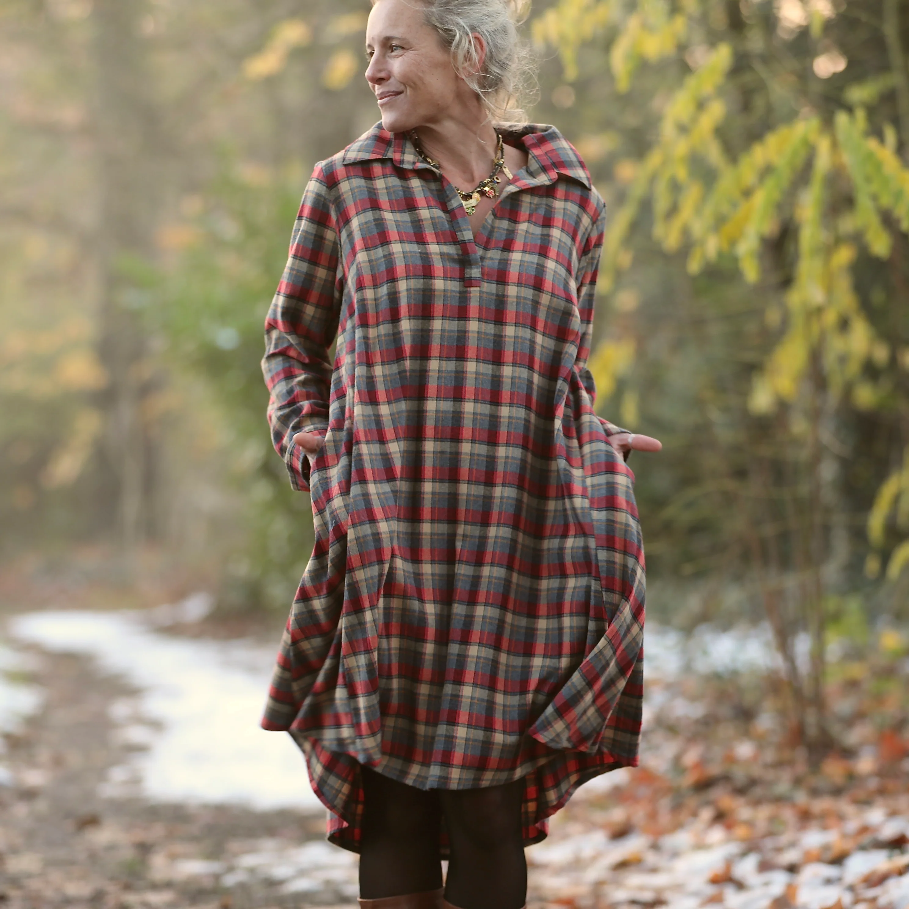 Robe Carole – flanelle de coton tartan érable rouge - Image 3