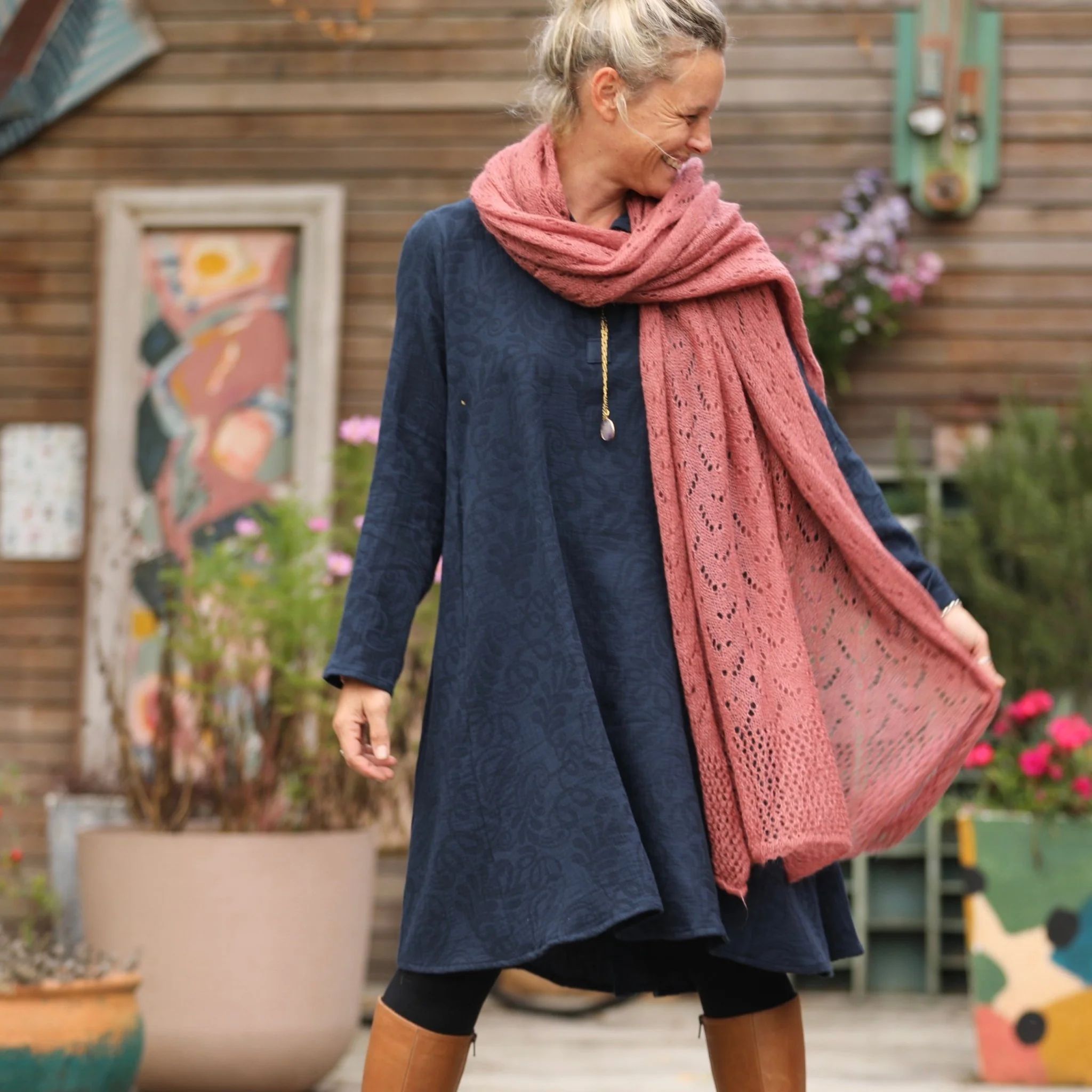 Robe Carole - Jacquard de coton lin bleu marine - Image 10
