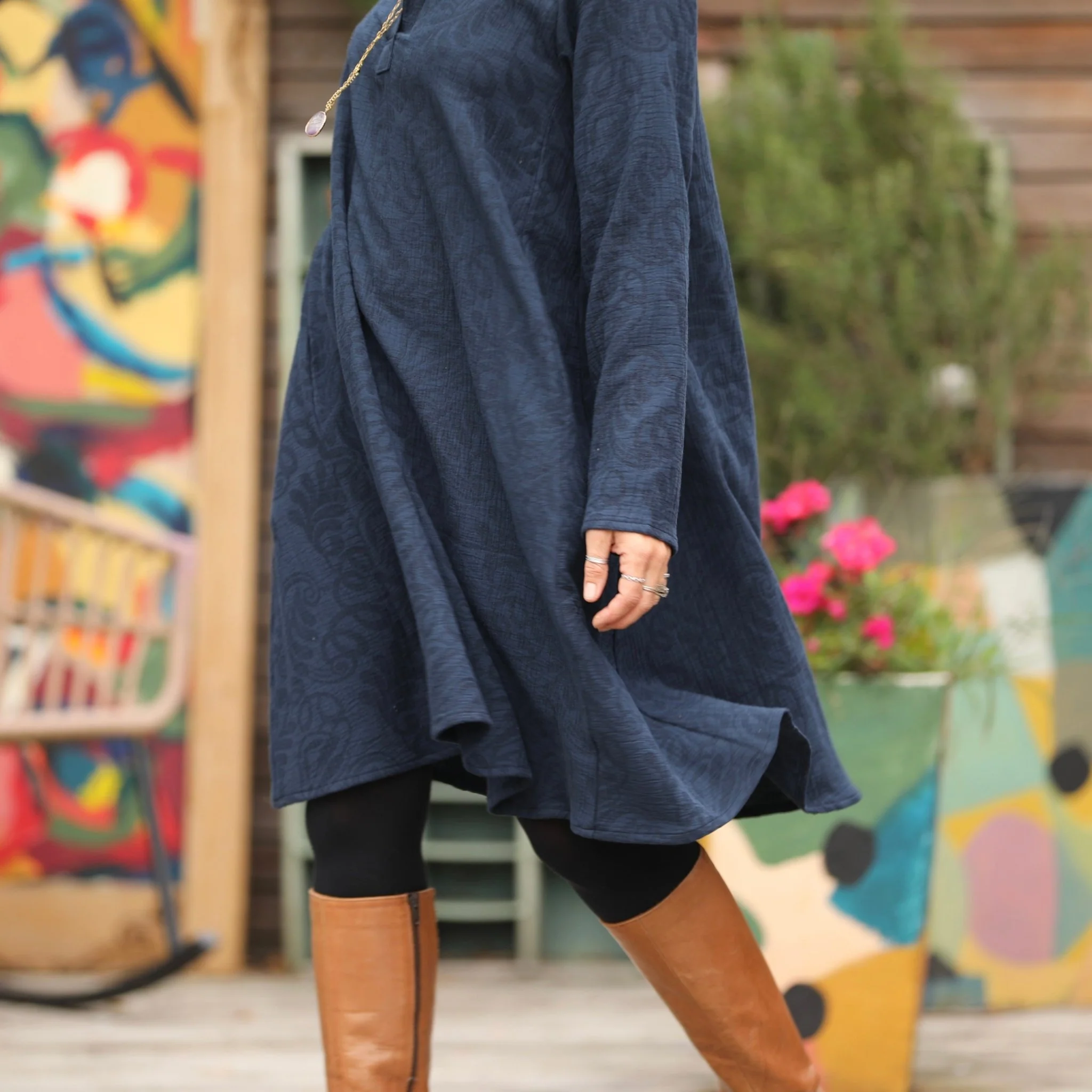 Robe Carole - Jacquard de coton lin bleu marine - Image 4