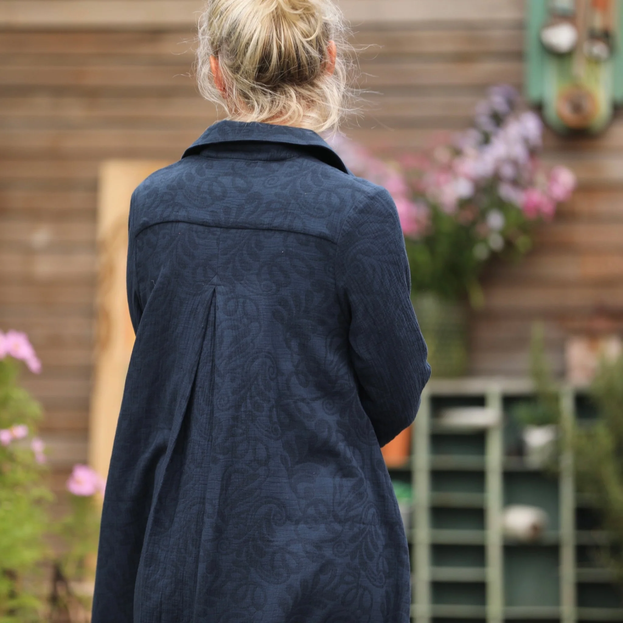 Robe Carole - Jacquard de coton lin bleu marine - Image 9
