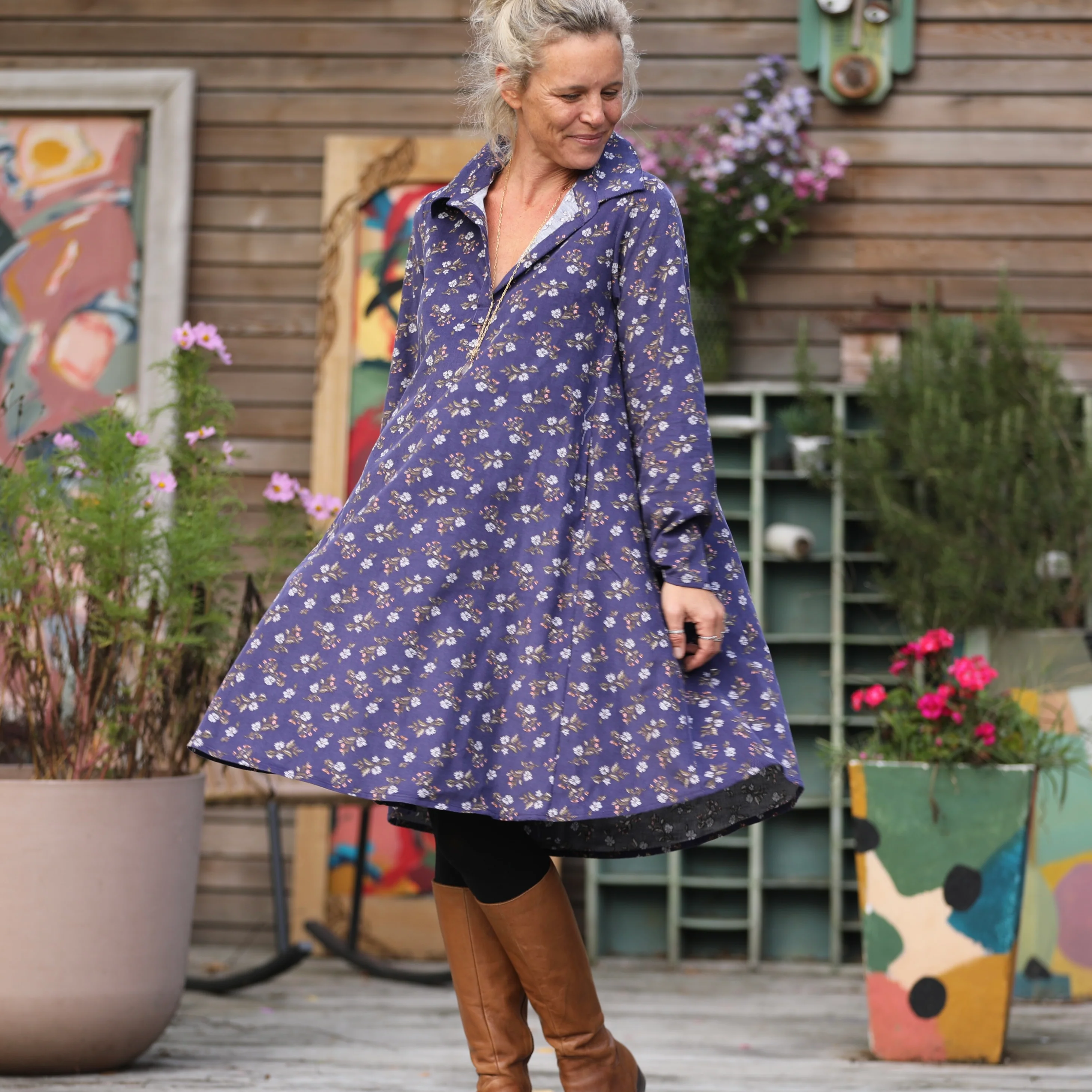 Robe Carole – Velours milleraies Éclats de myosotis