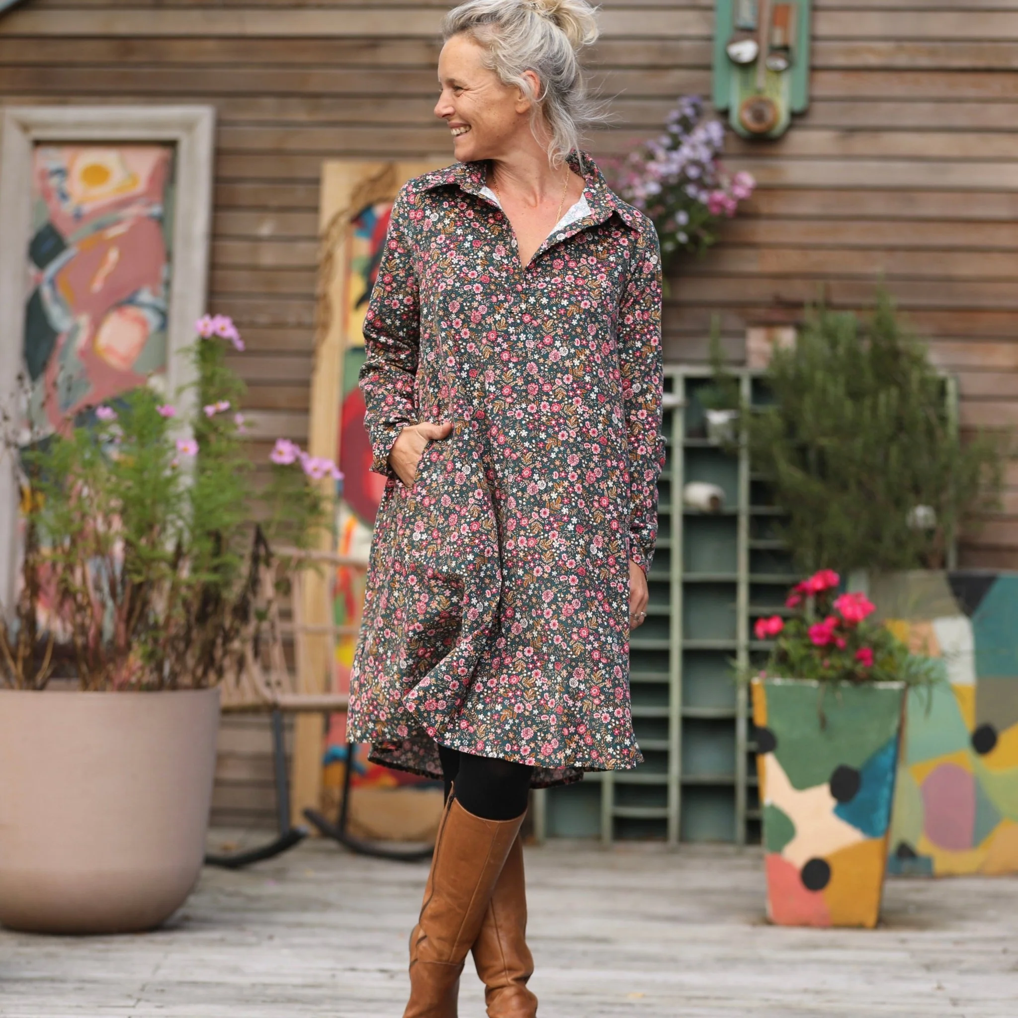 Robe Carole – Velours milleraies fleuri champêtre - Image 8