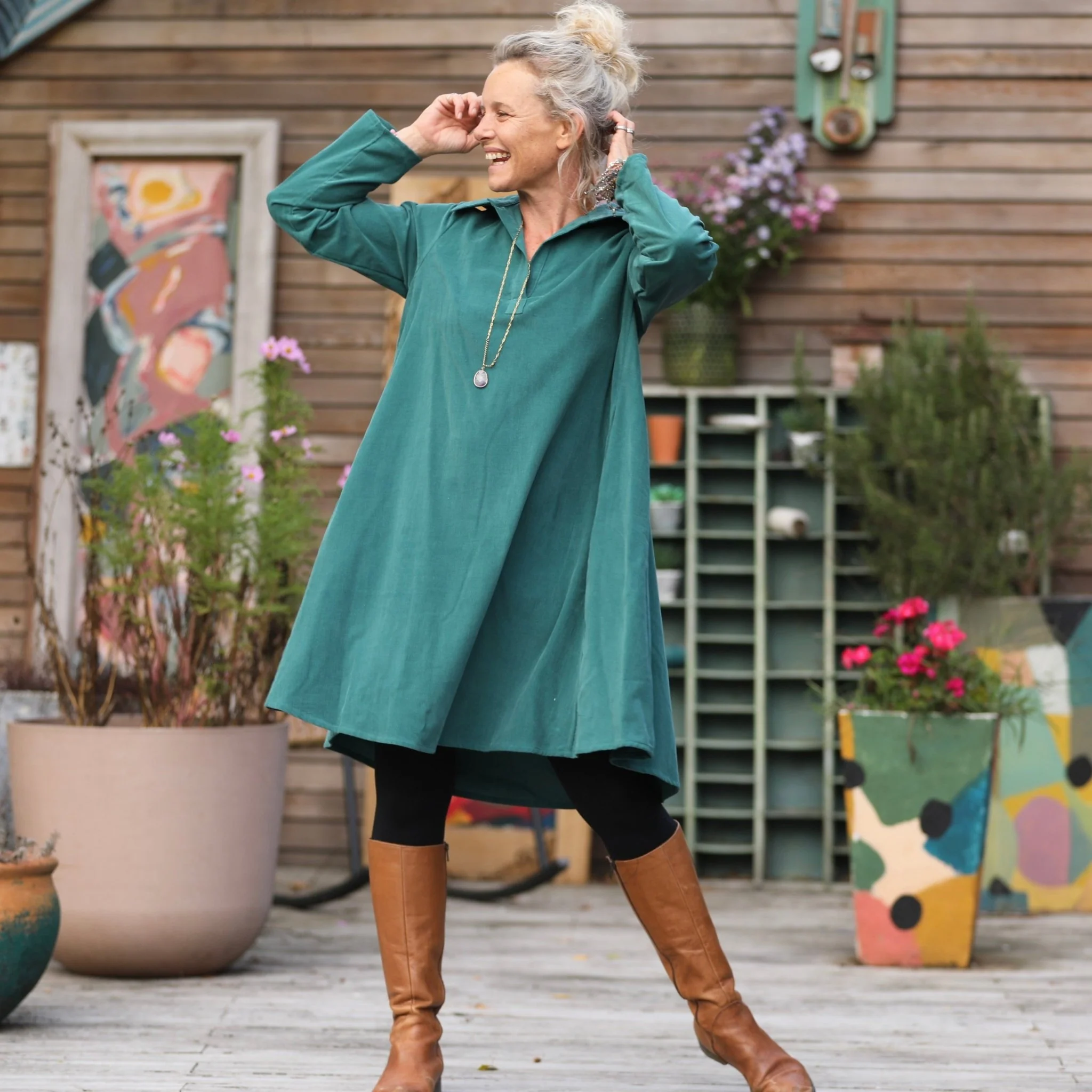 Robe Carole – Velours milleraies Vert lagune