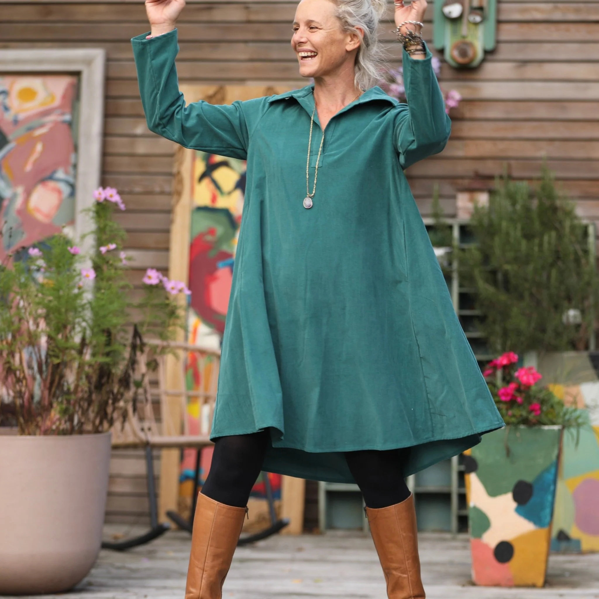 Robe Carole – Velours milleraies Vert lagune - Image 8