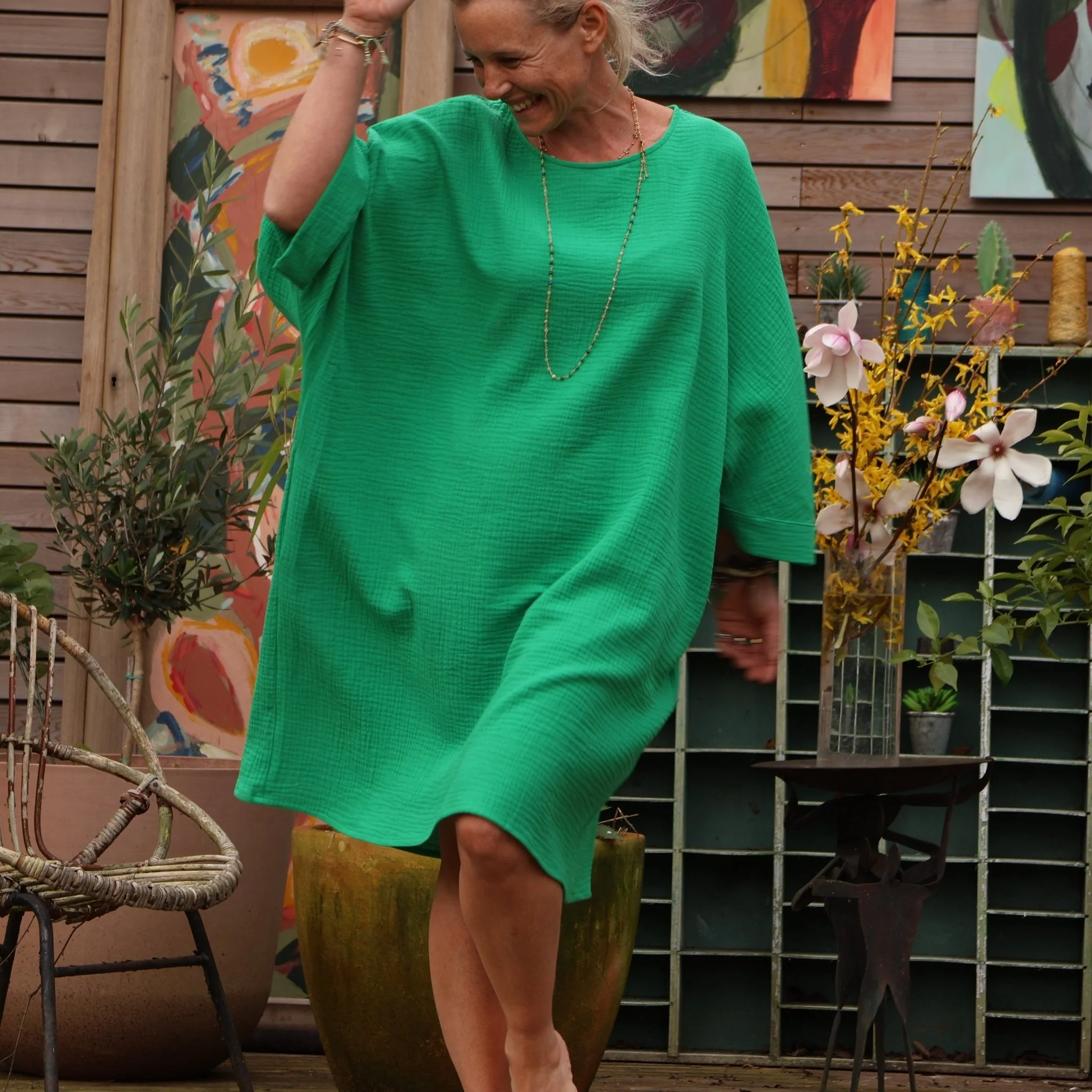 Robe Cassandre double gaze de coton vert frais - Image 7