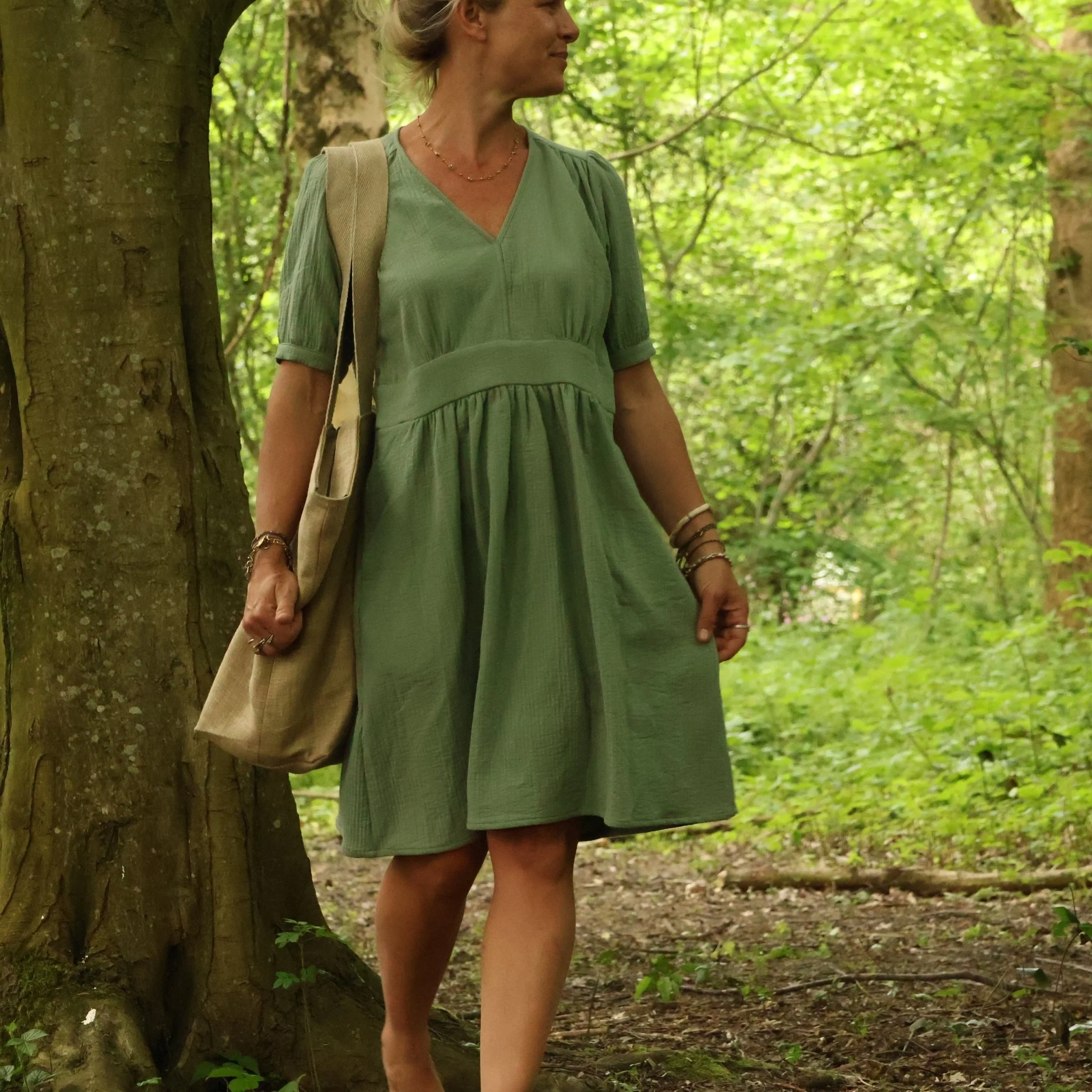 Robe Clara midi - piqué de coton vert sauge - Image 5