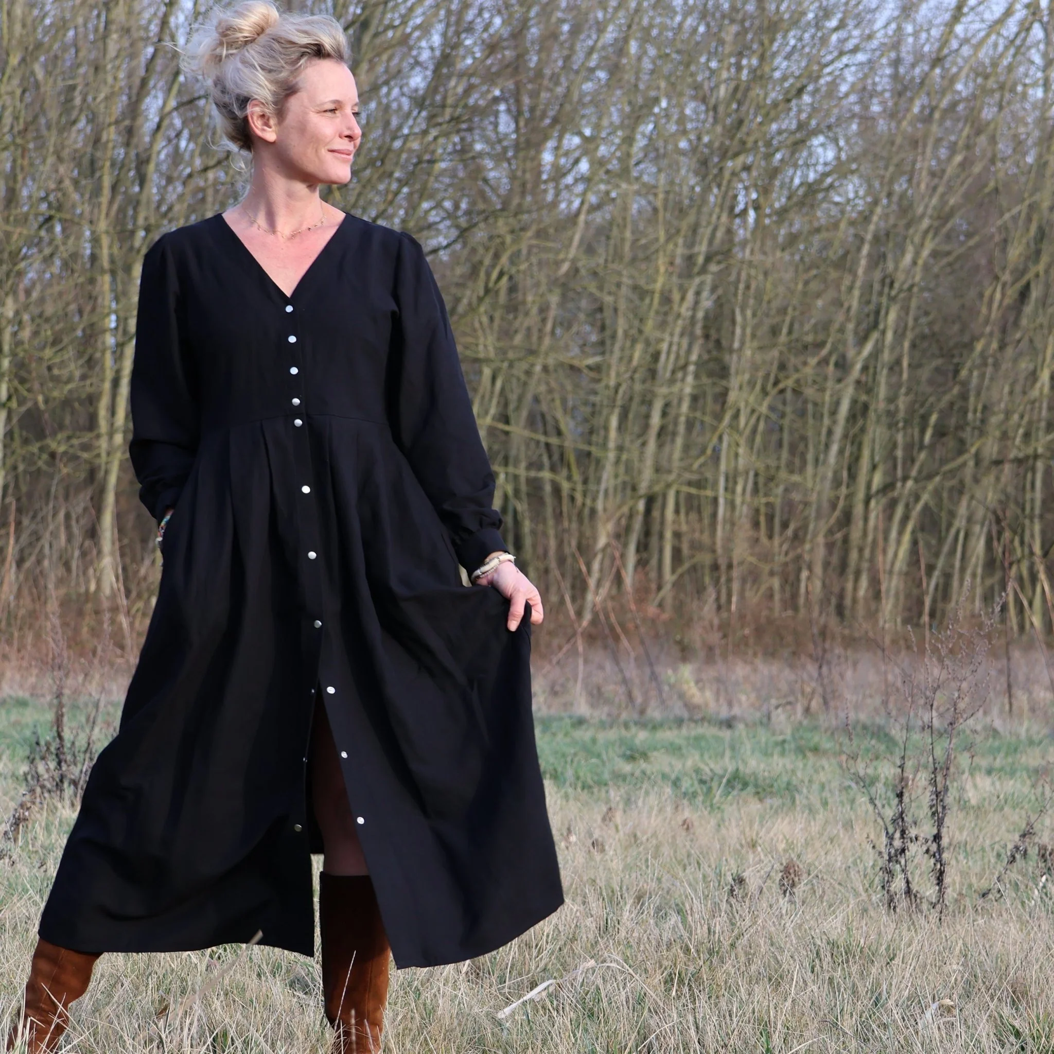 Robe Clémence - viscose/lin noire