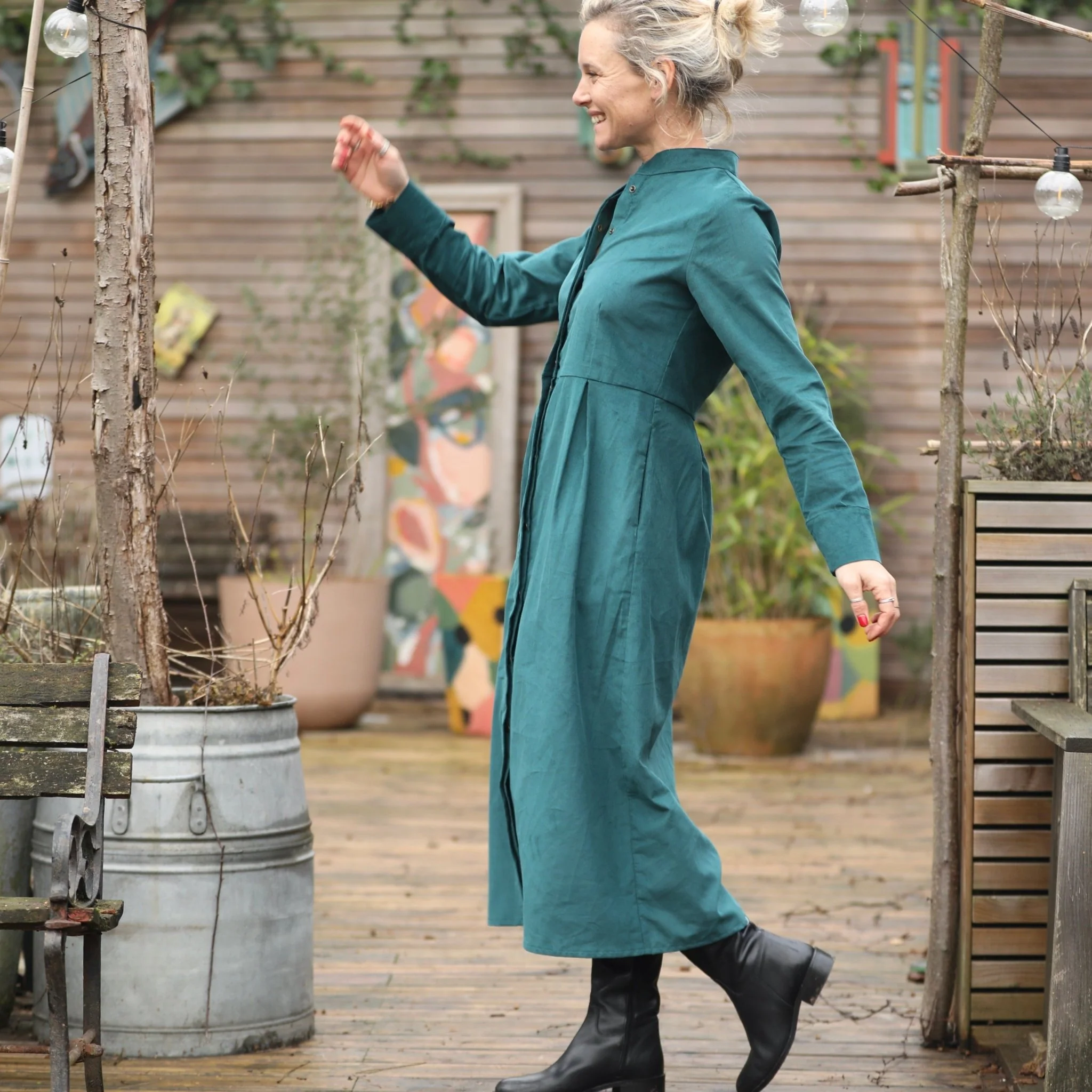Robe Cyrielle - velours milleraies émeraude - Image 5