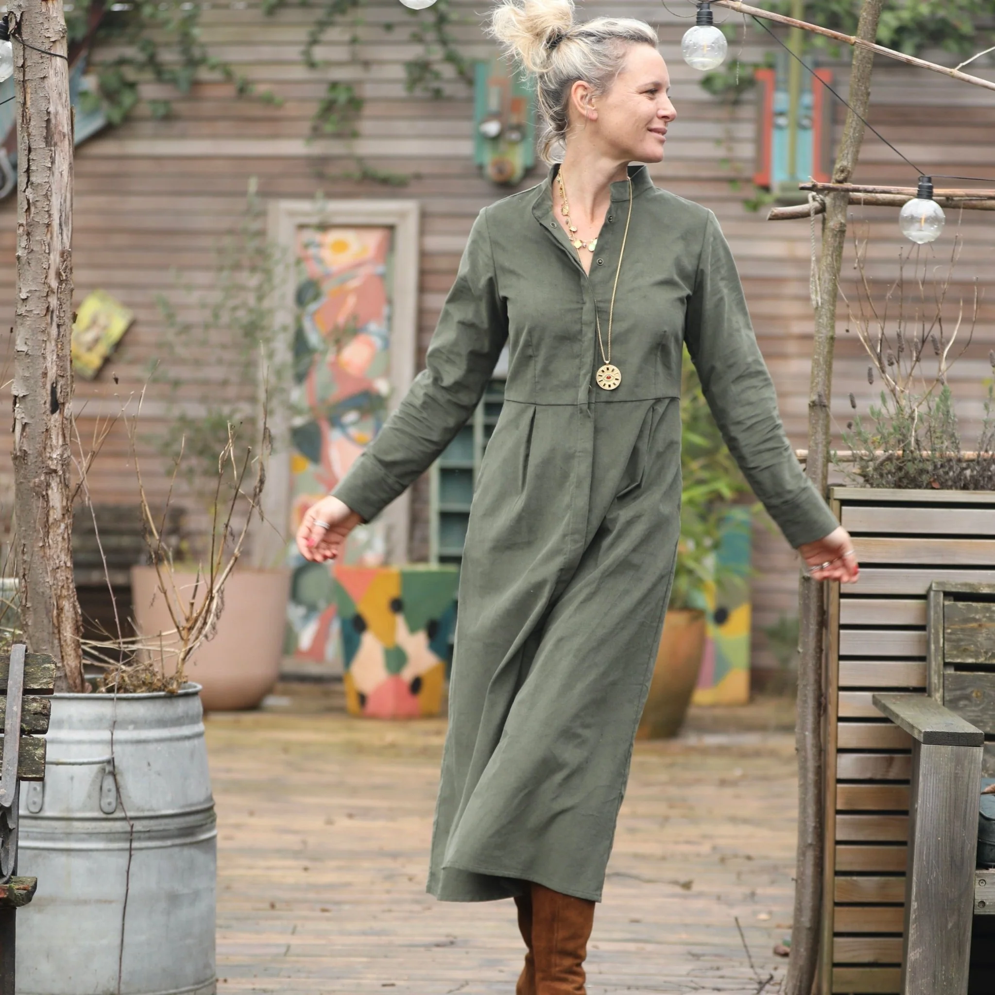 Robe Cyrielle - velours milleraies kaki - Image 12