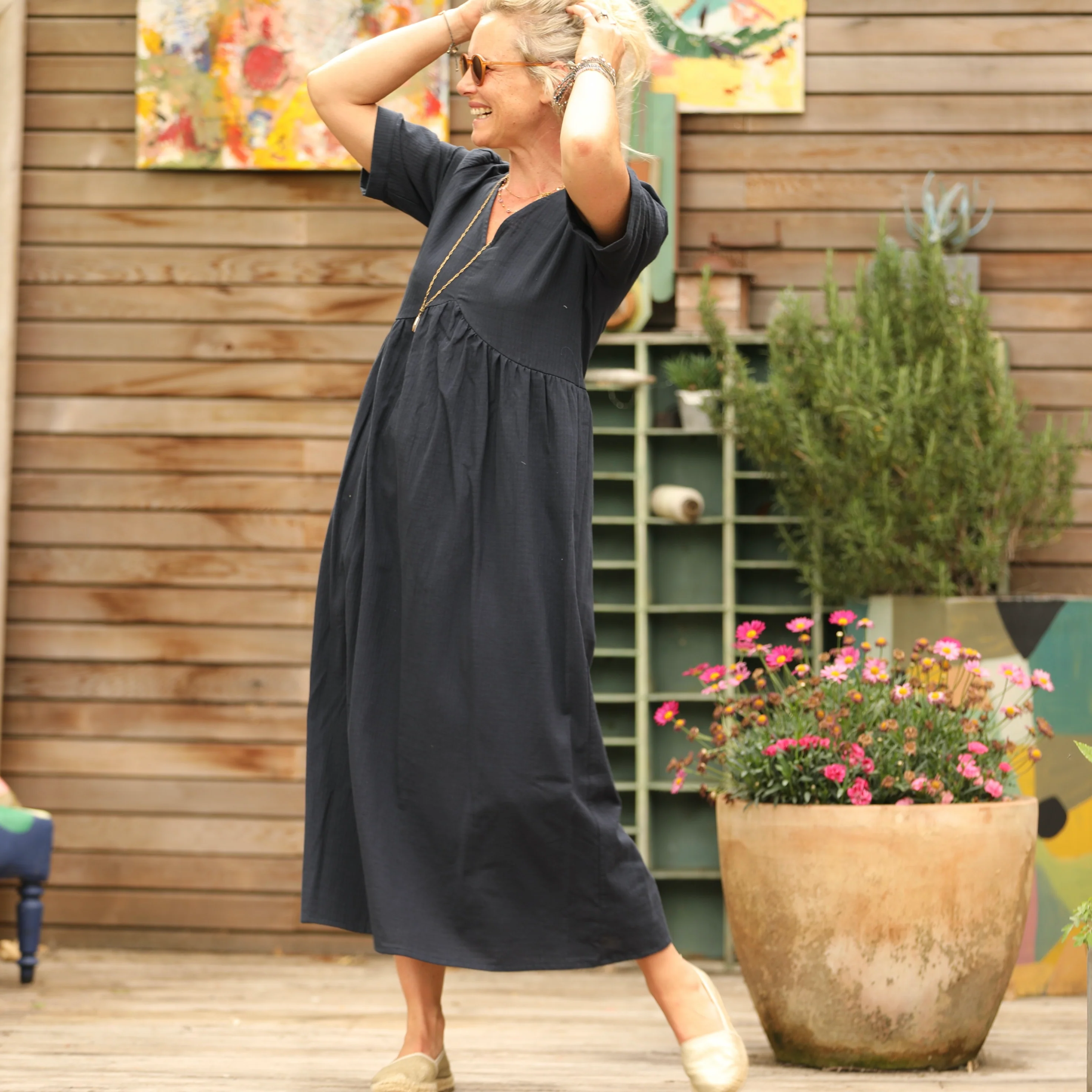 Robe Edonie - armuré de coton bleu marine - Image 7