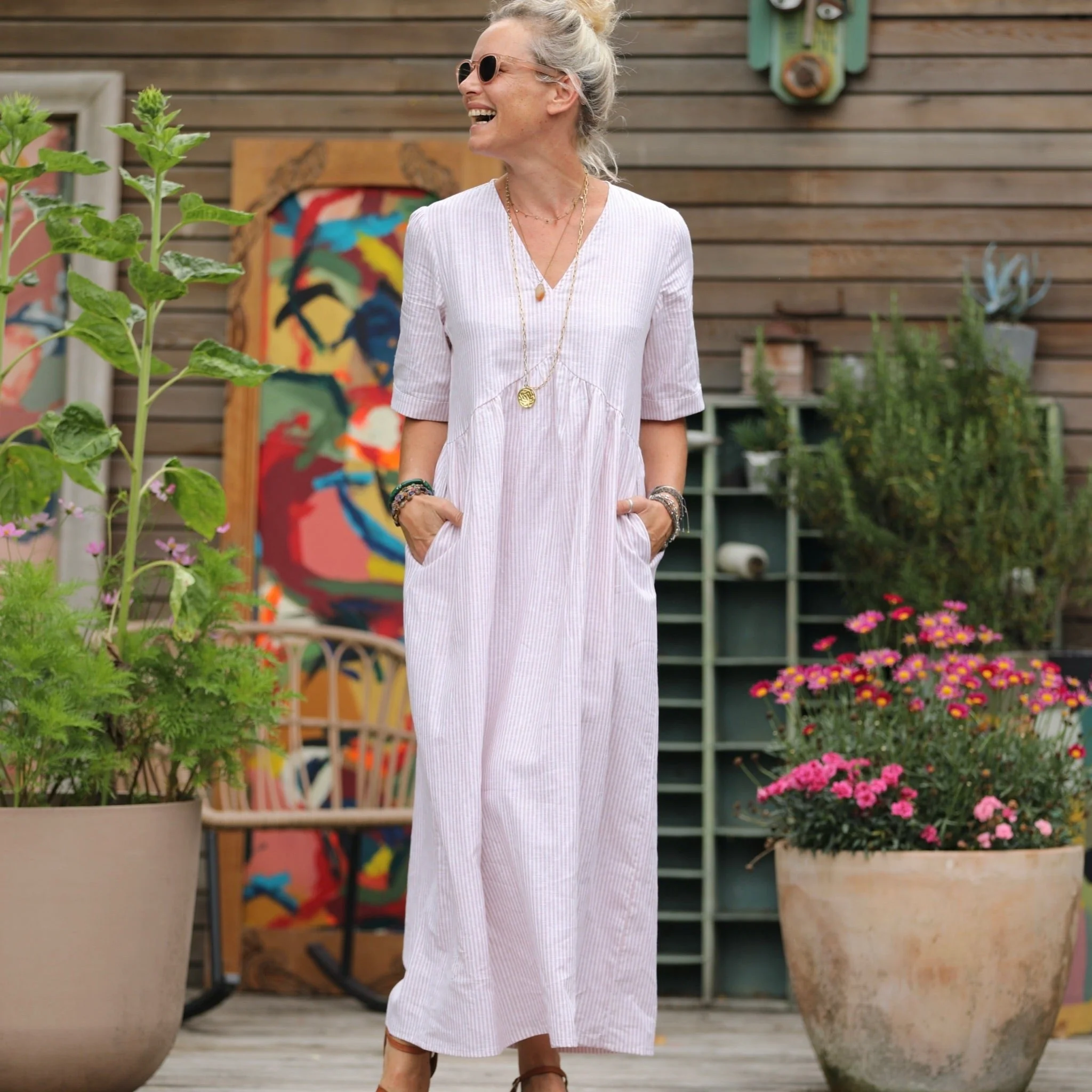Robe Edonie - rayure lin/coton terracotta - Image 6