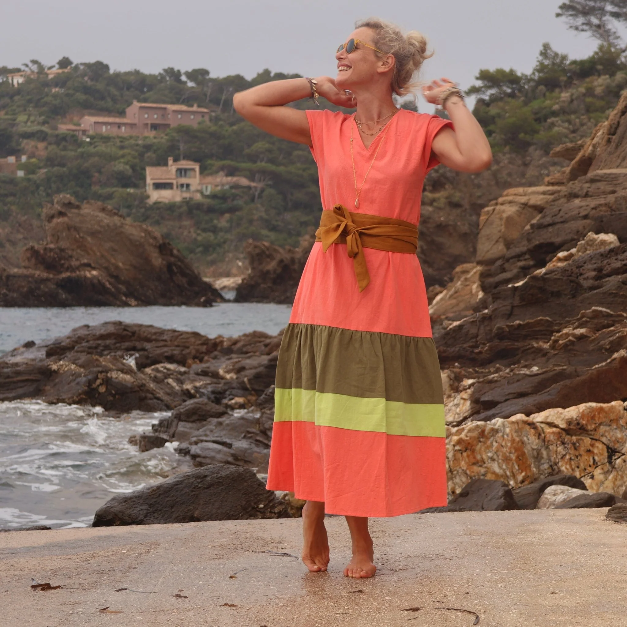 Robe Gitane - coton lavé corail - Image 6