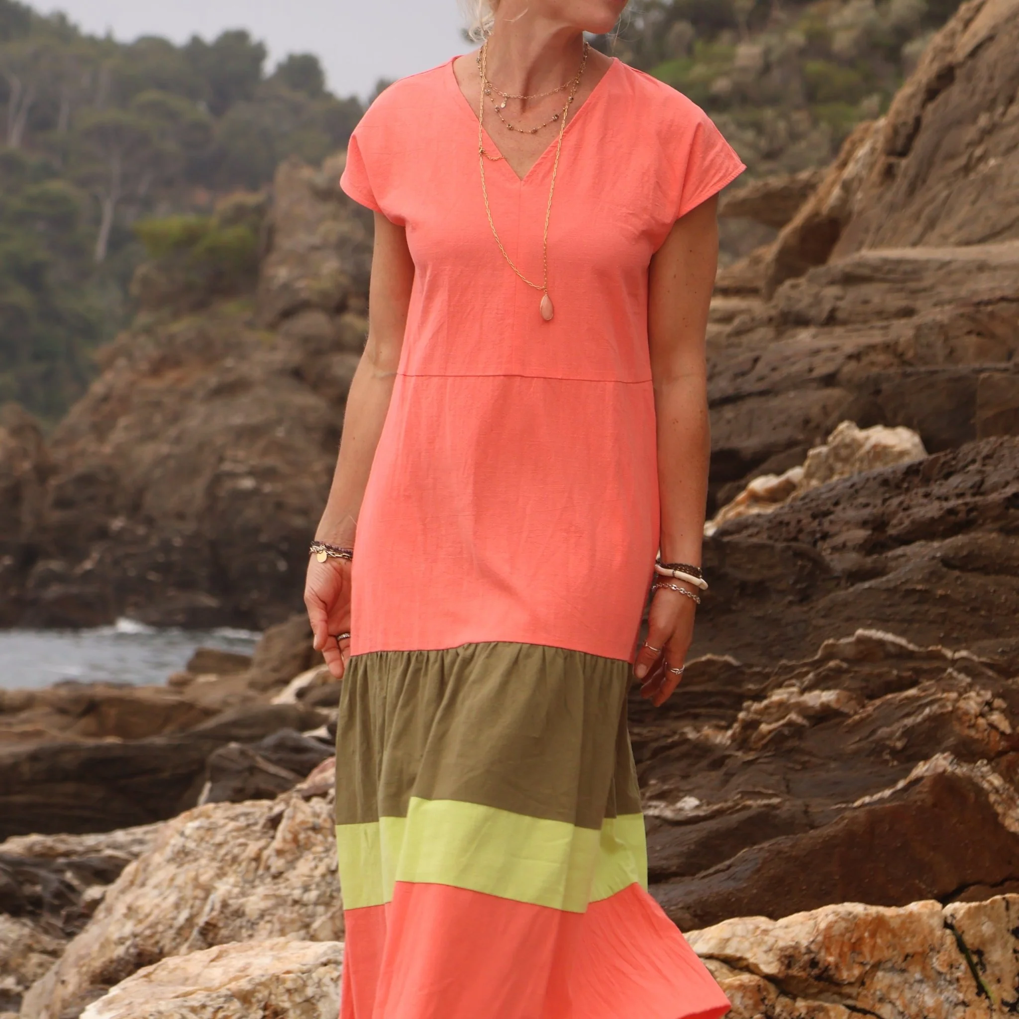 Robe Gitane - coton lavé corail - Image 7