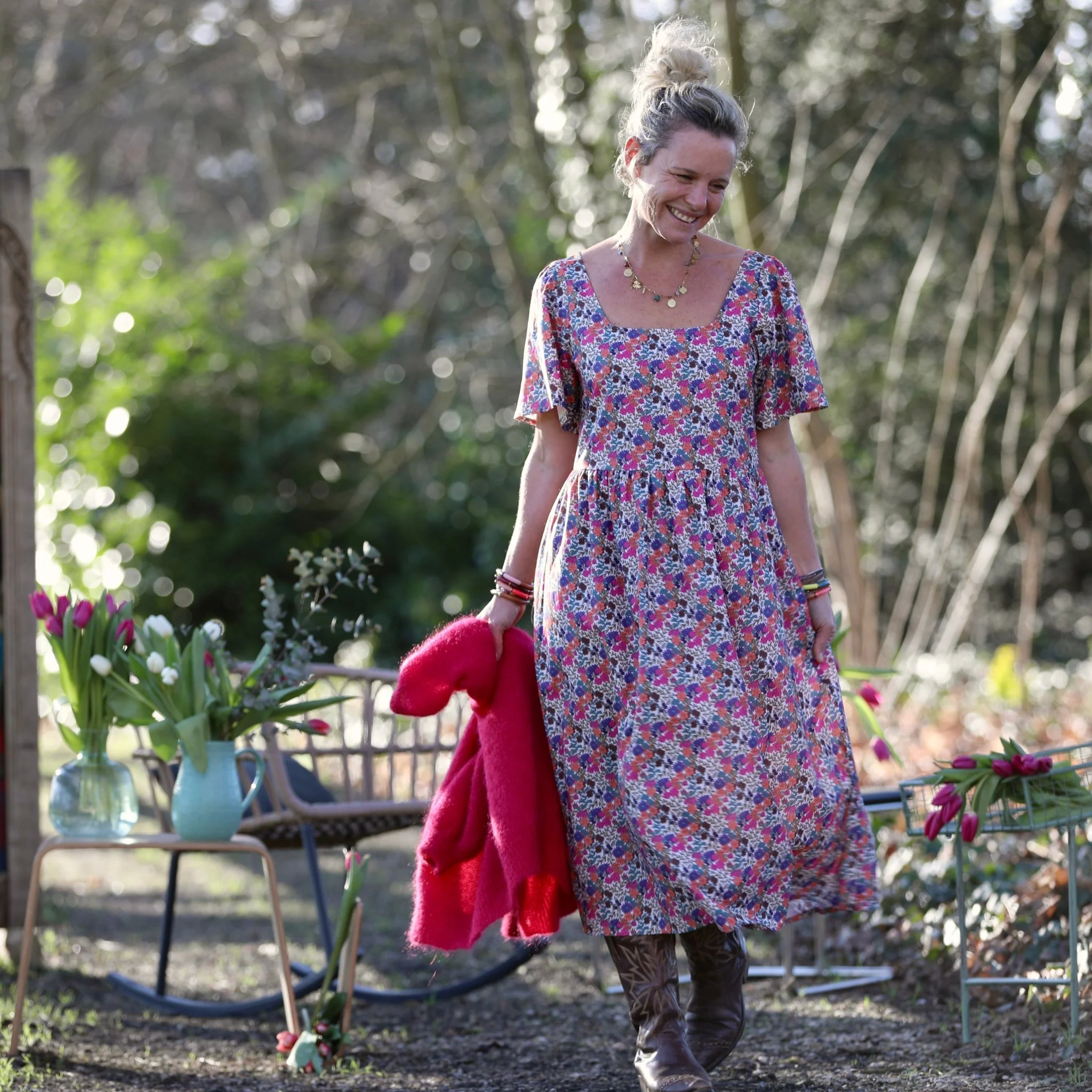Robe Gwenaëlle - Coton fleuri Jardin Framboise - Image 8