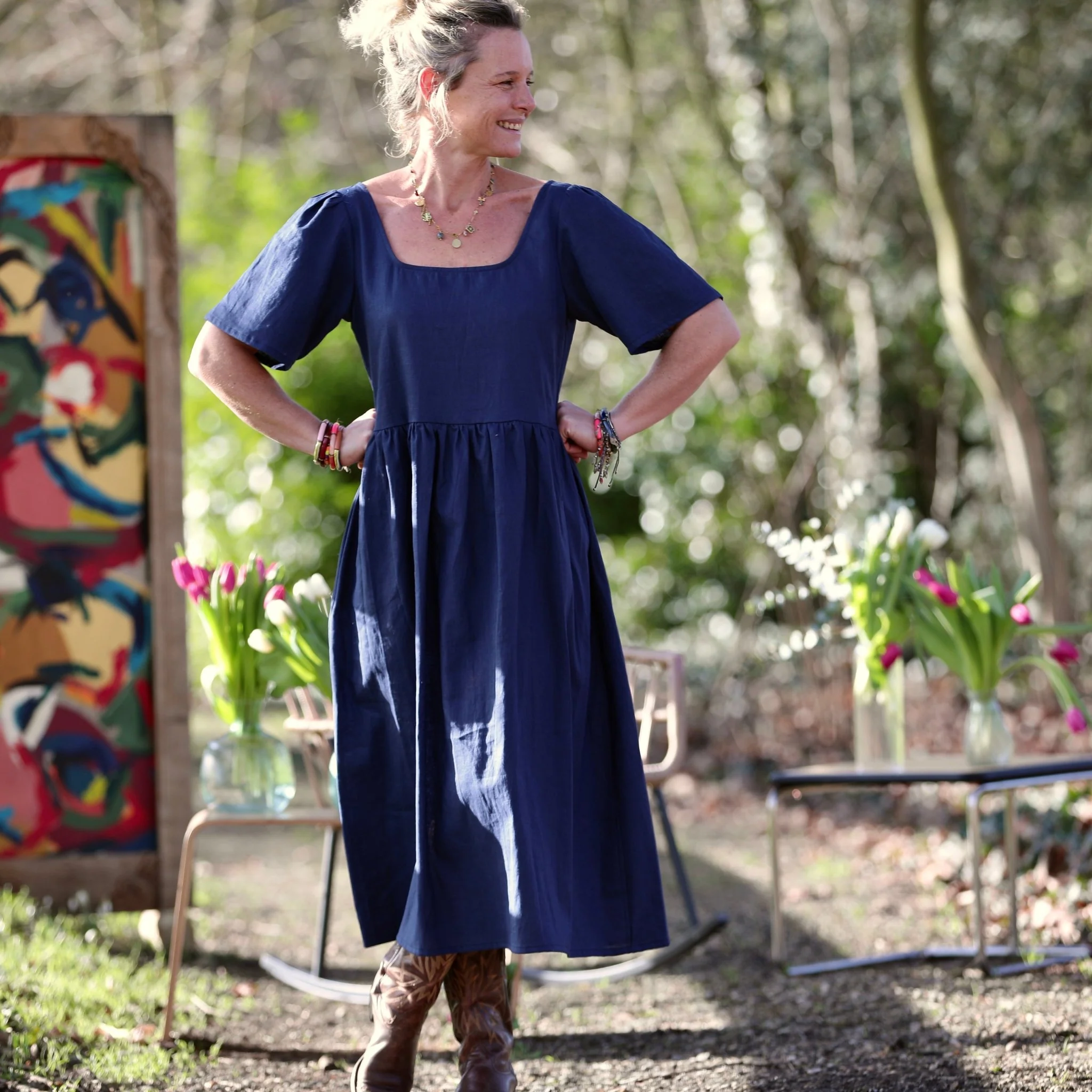 Robe Gwenaëlle - Lin bleu indigo - Image 6