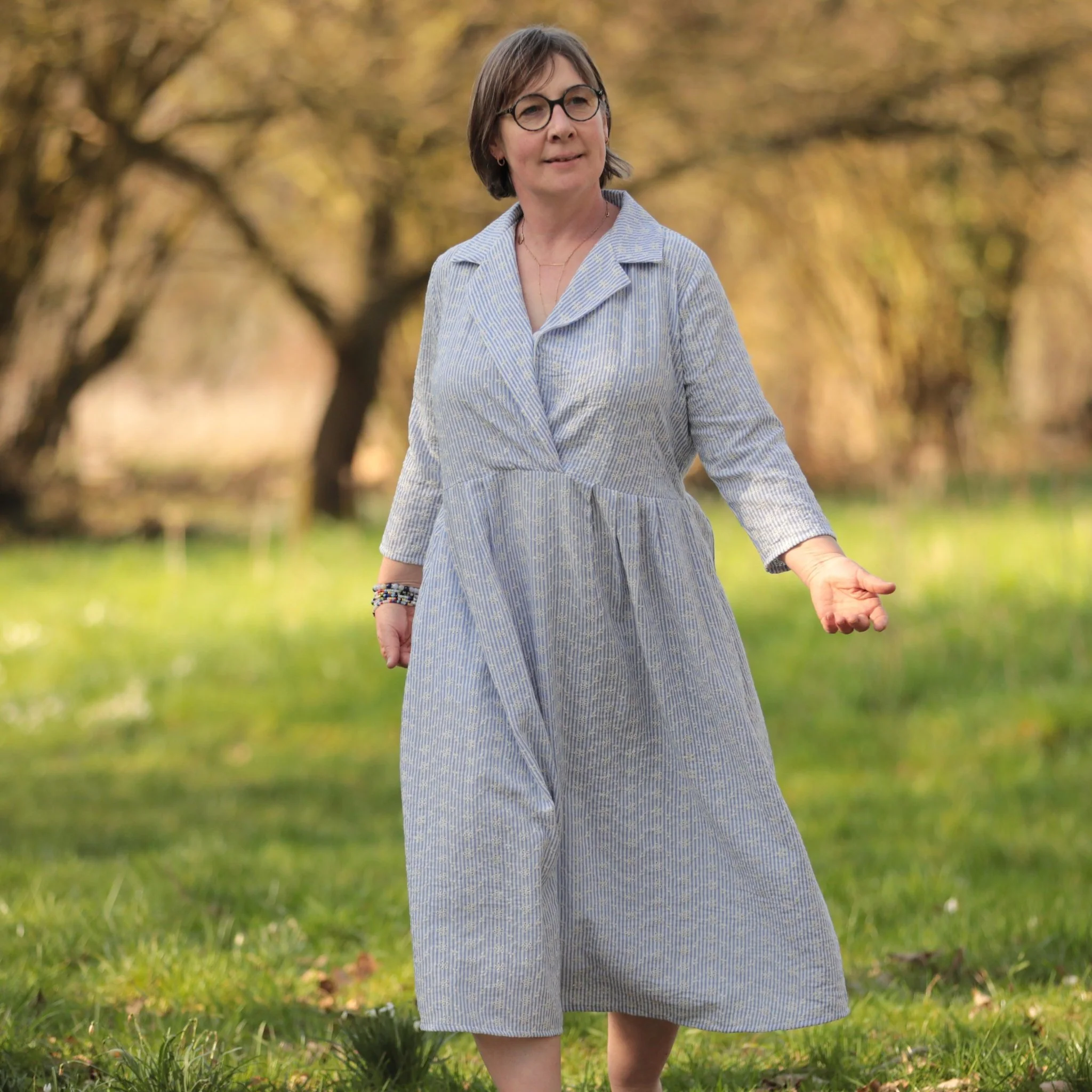 Robe Hazel- Coton rayé bleu brodé - Image 3