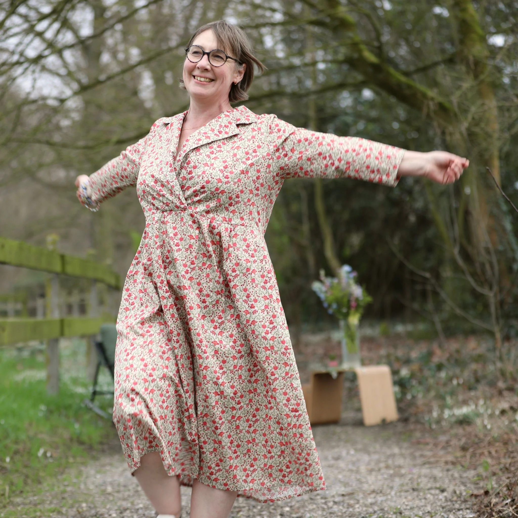 Robe Hazel- Satin de coton Hortensias roses - Image 3