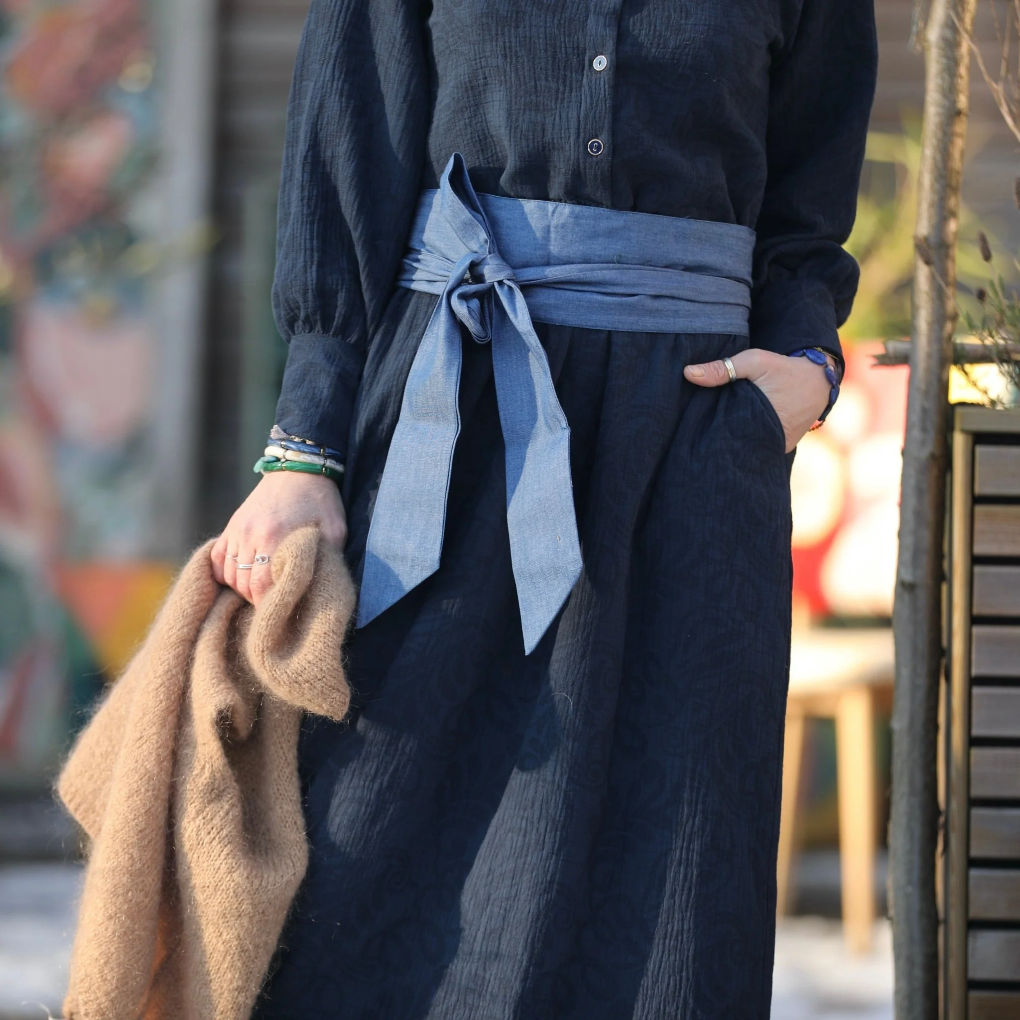 Robe Isis - jacquard coton/lin marine - Image 13