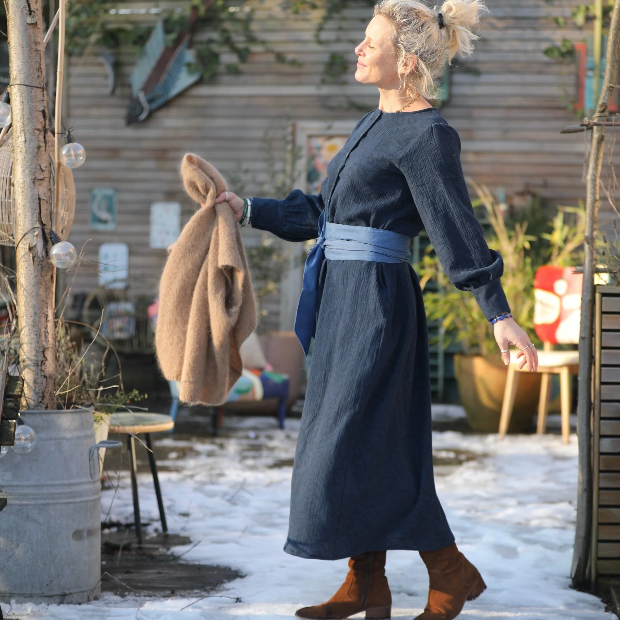 Robe Isis - jacquard coton/lin marine - Image 5