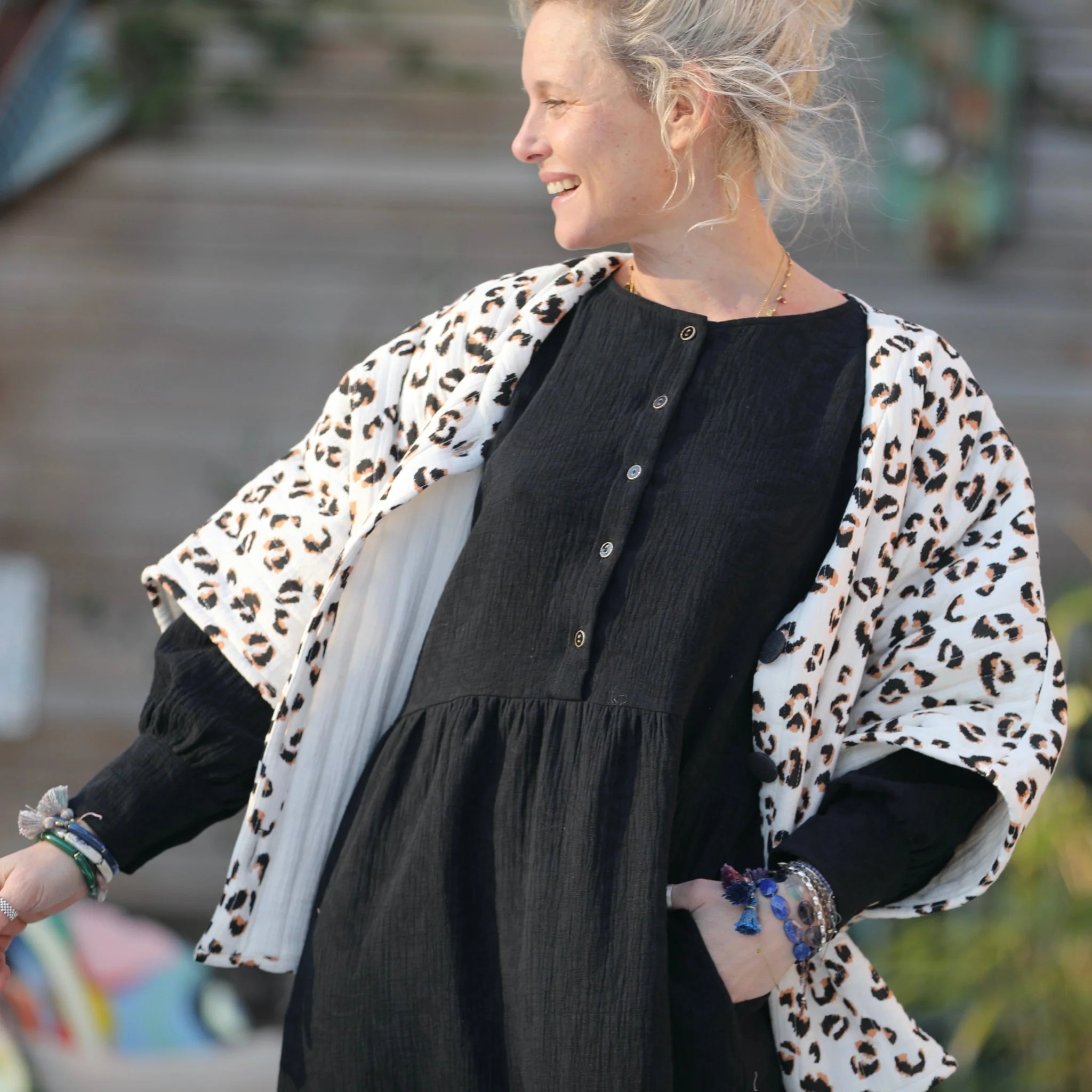 Robe Isis - jacquard coton/lin noir - Image 3