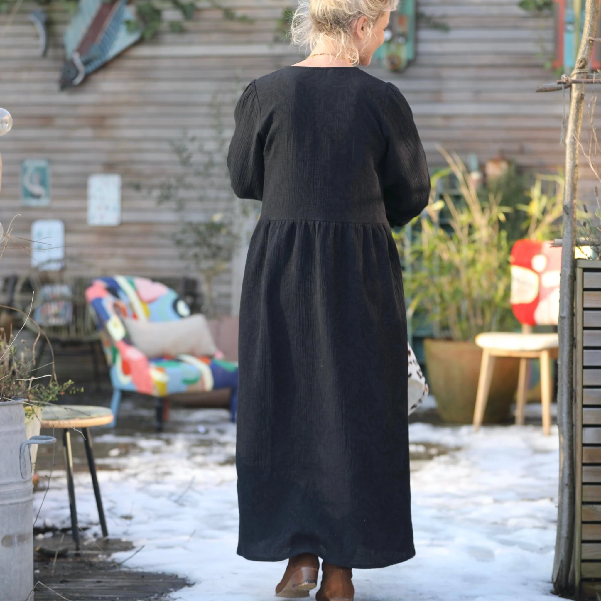 Robe Isis - jacquard coton/lin noir - Image 4