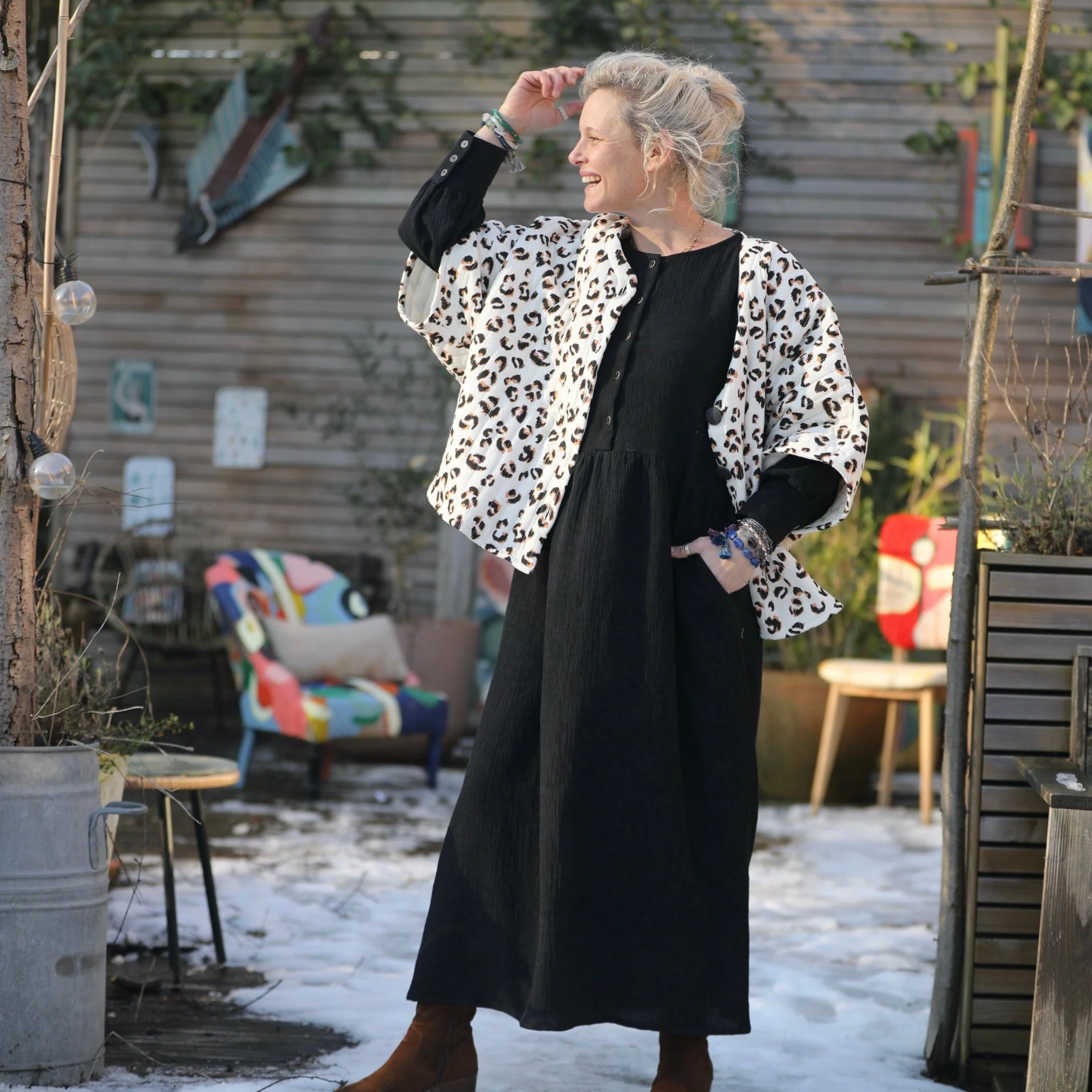 Robe Isis - jacquard coton/lin noir - Image 6
