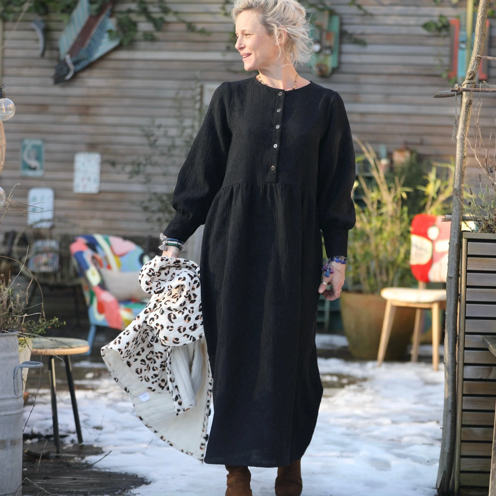 Robe Isis - jacquard coton/lin noir - Image 7