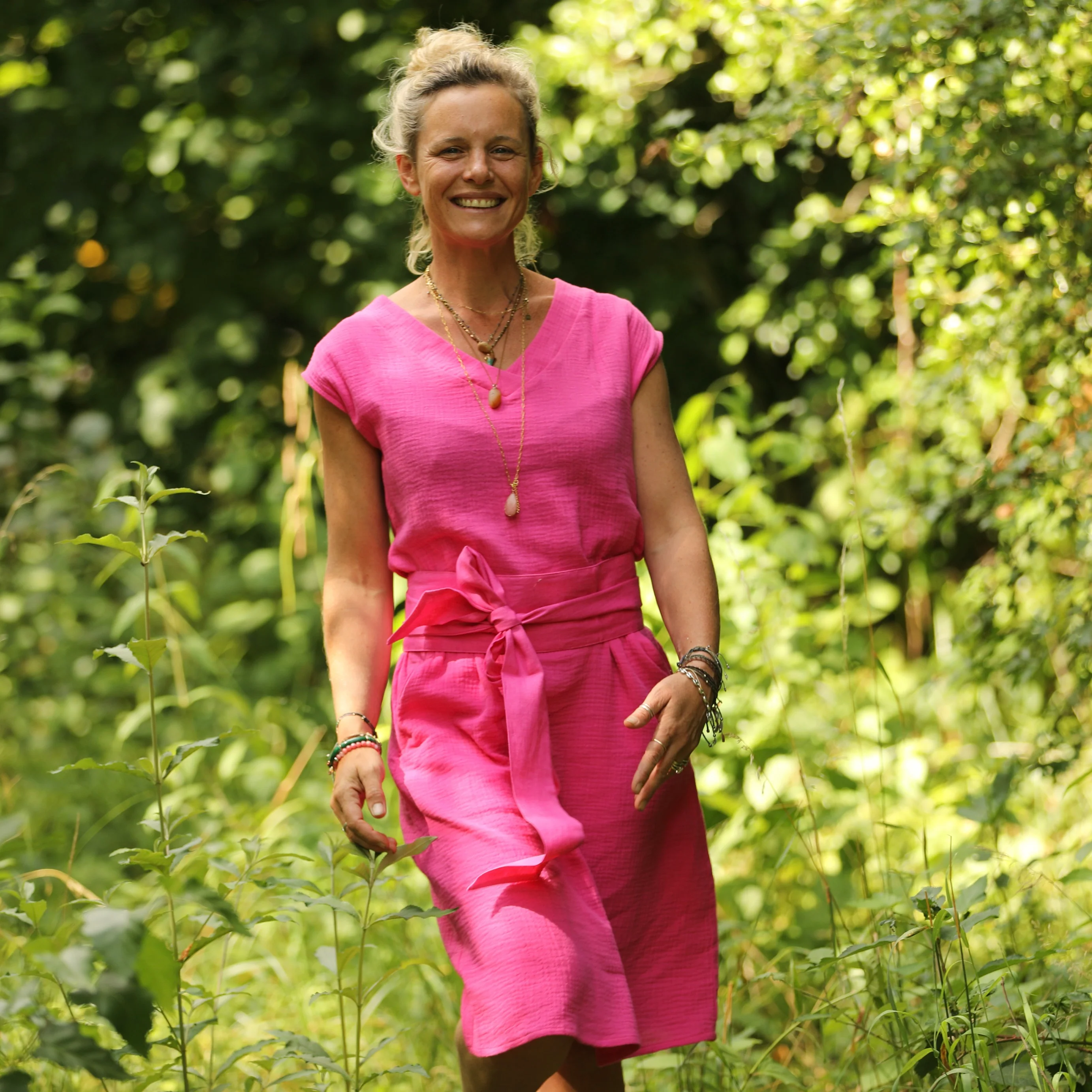 Robe Ivy - double gaze de coton fushia