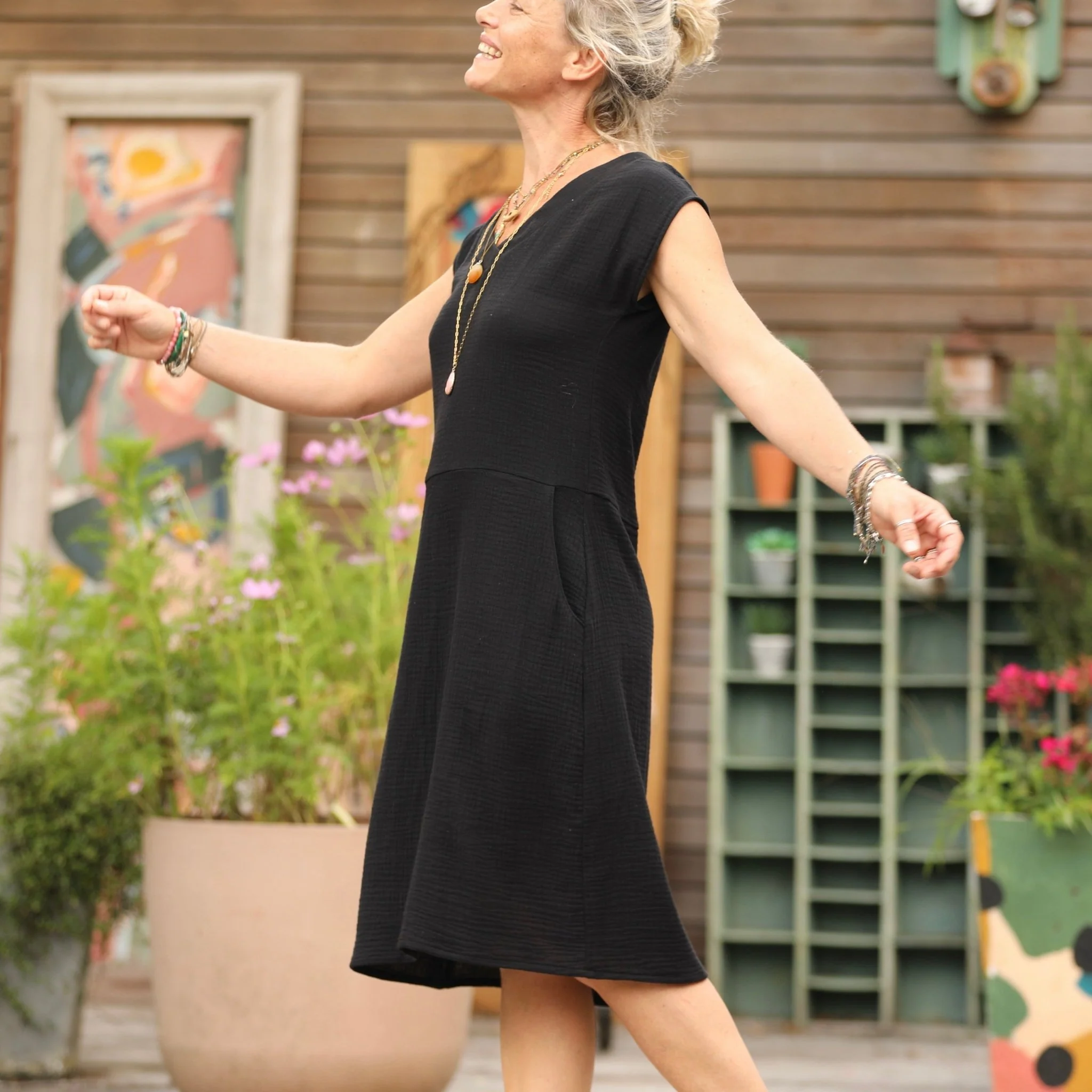 Robe Ivy - double gaze de coton noir - Image 6