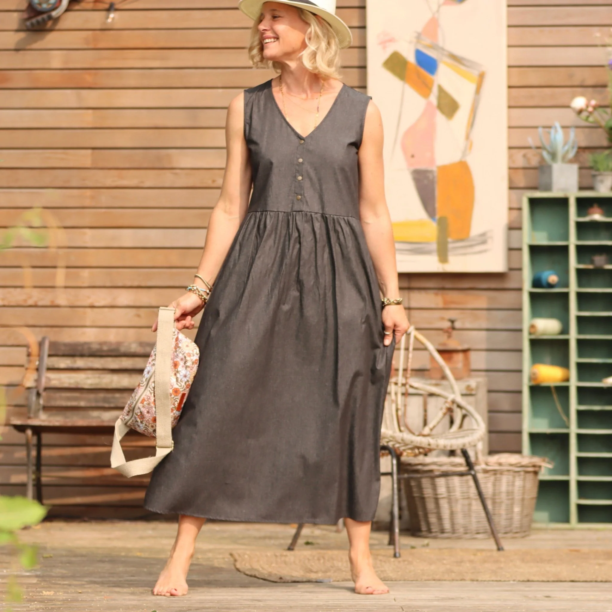 Robe Julie - Jean de coton noir fluide