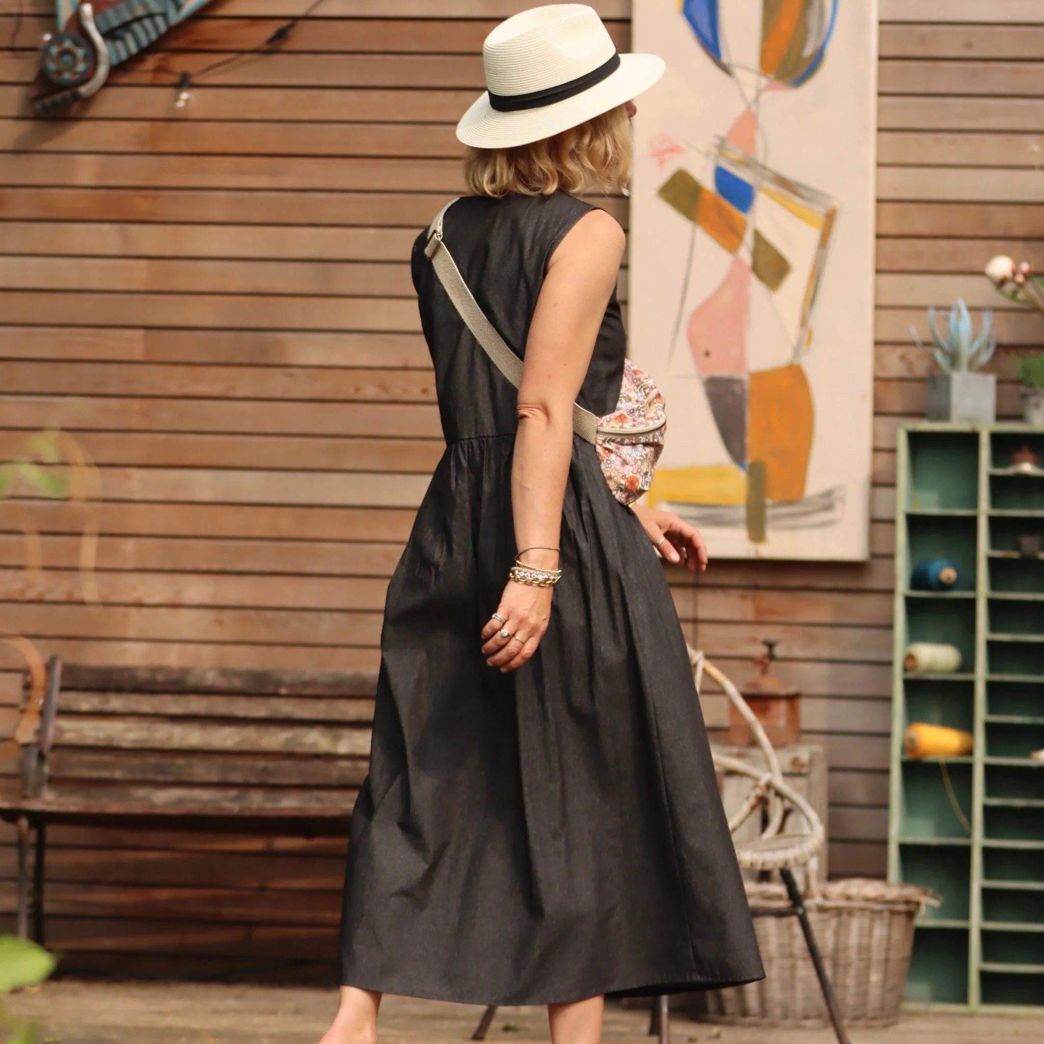 Robe Julie - Jean de coton noir fluide - Image 3