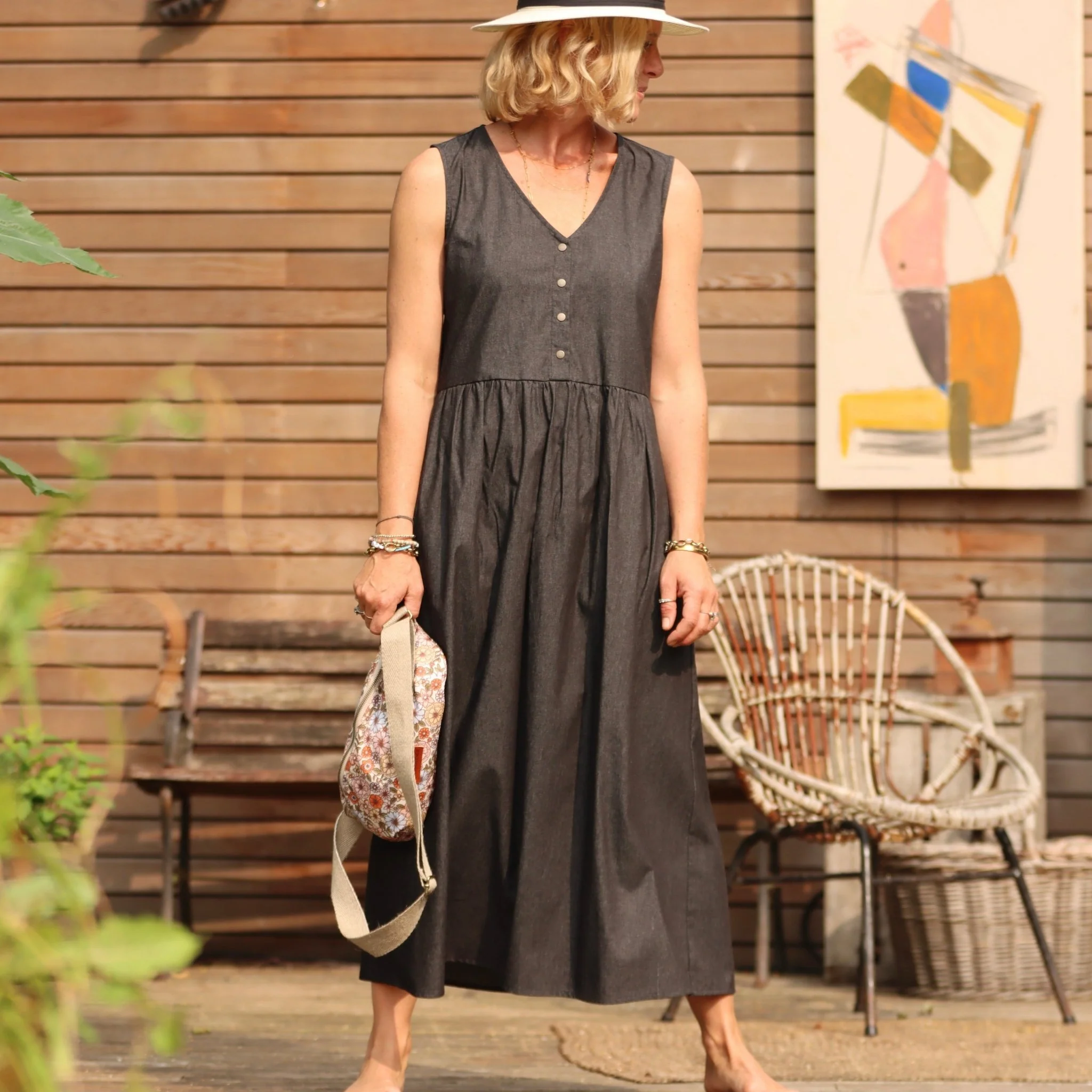 Robe Julie - Jean de coton noir fluide - Image 6