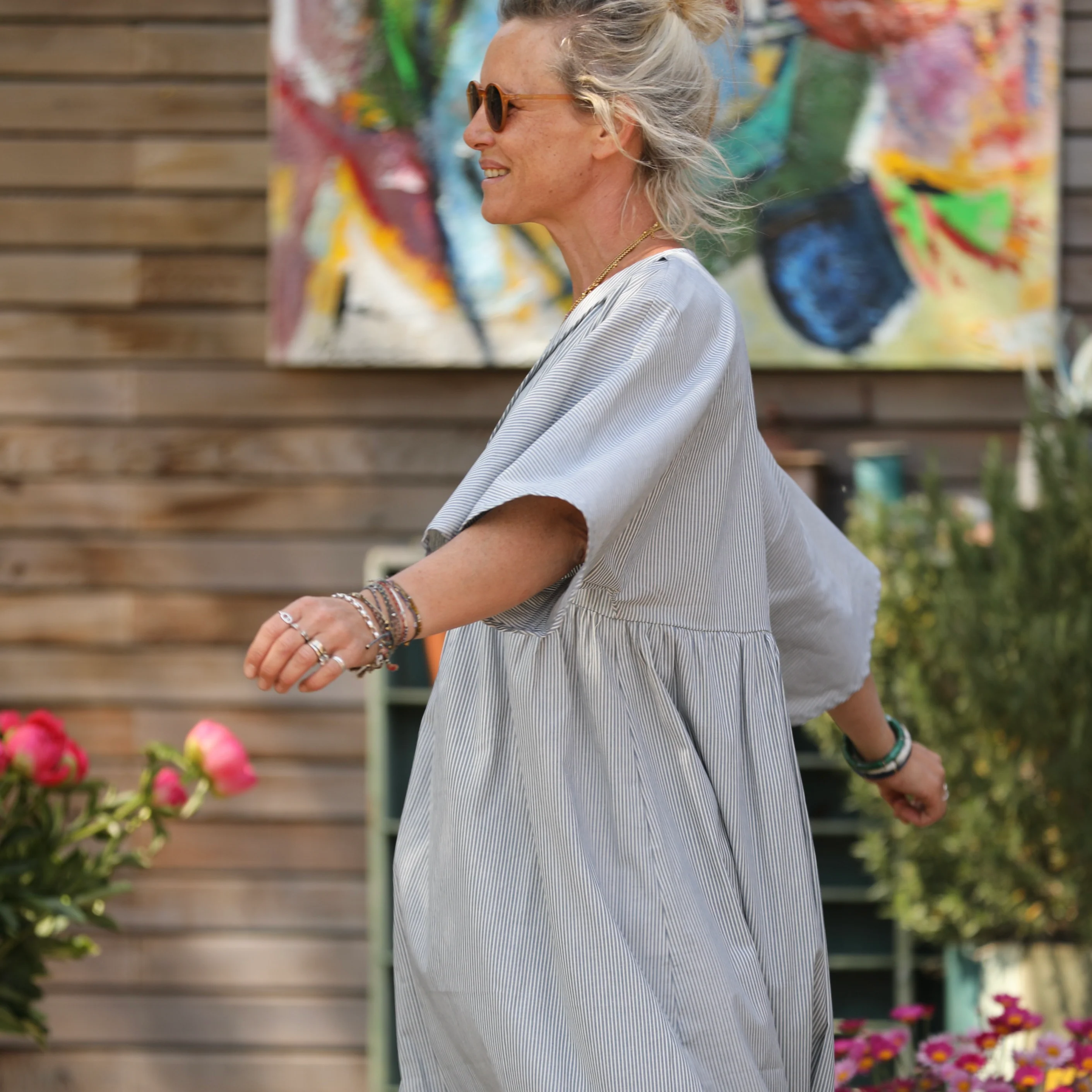 Robe Kalaya - fine rayure de coton bleu - Image 3