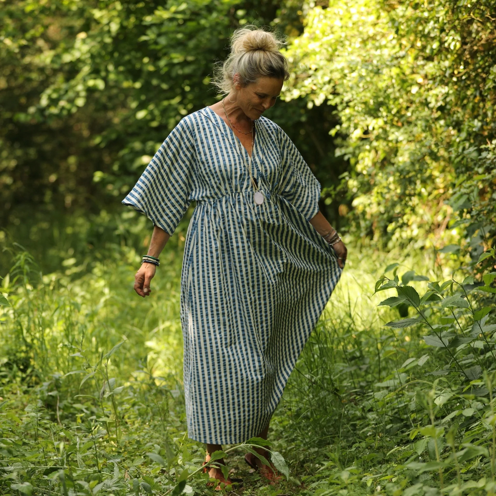 Robe Kalaya - seersucker de coton rayé bleu - Image 8