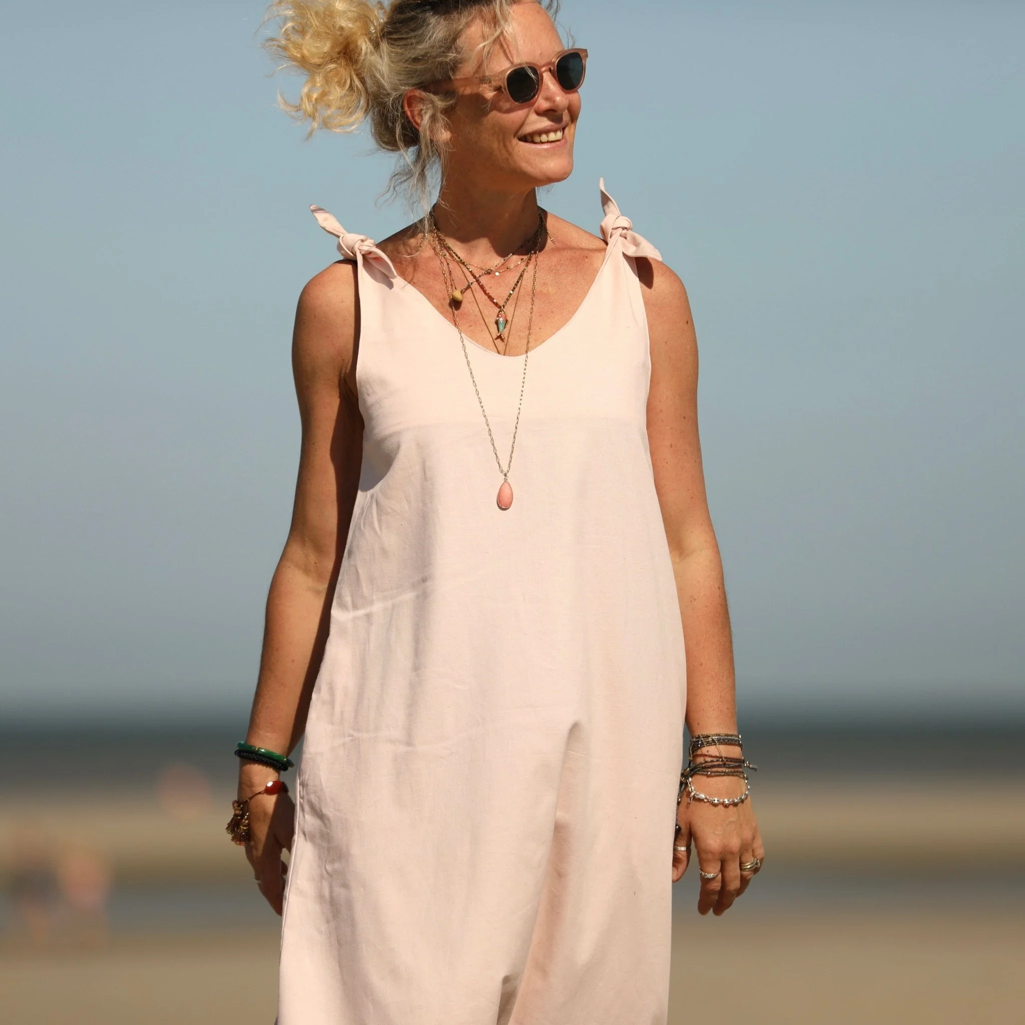 Robe Laëtitia - coton chiné rose poudré - Image 3