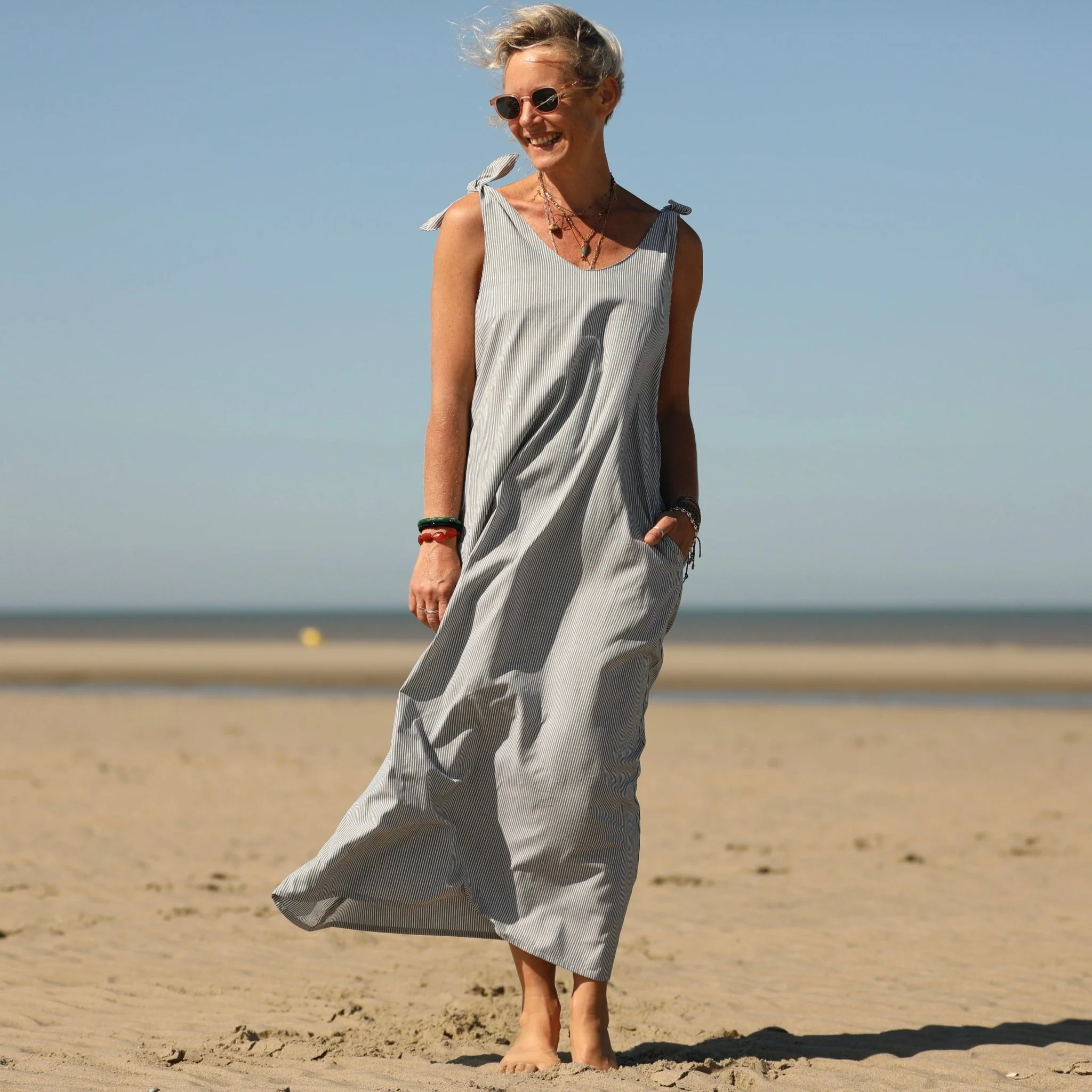 Robe Laëtitia - coton rayé bleu