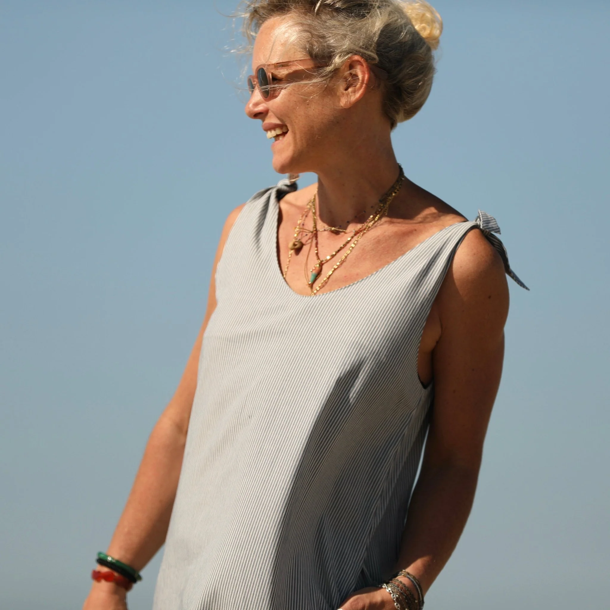 Robe Laëtitia - coton rayé bleu - Image 3