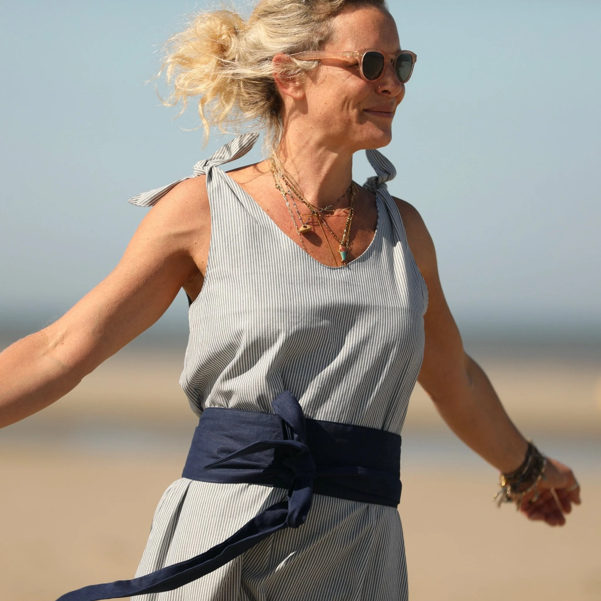 Robe Laëtitia - coton rayé bleu - Image 6