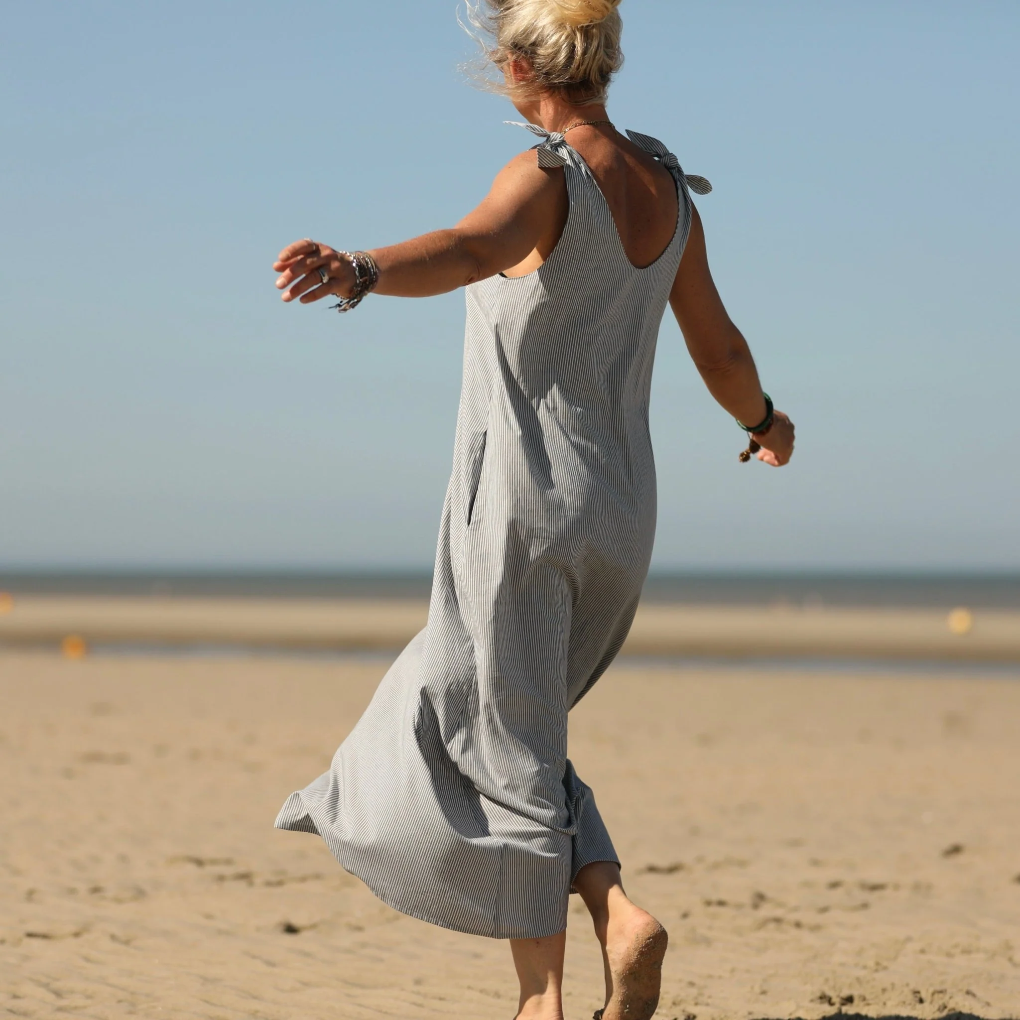 Robe Laëtitia - coton rayé bleu - Image 8