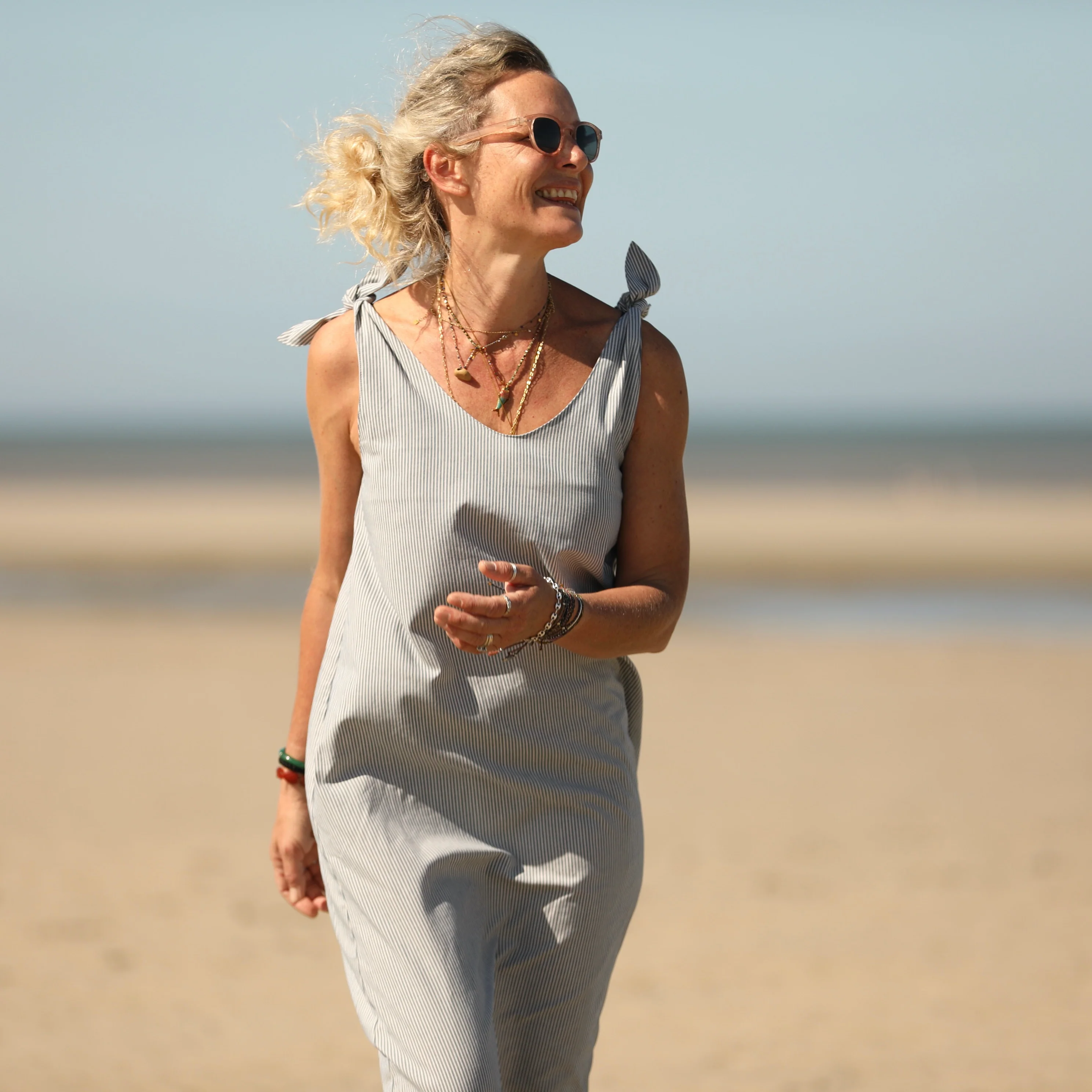Robe Laëtitia - coton rayé bleu - Image 9