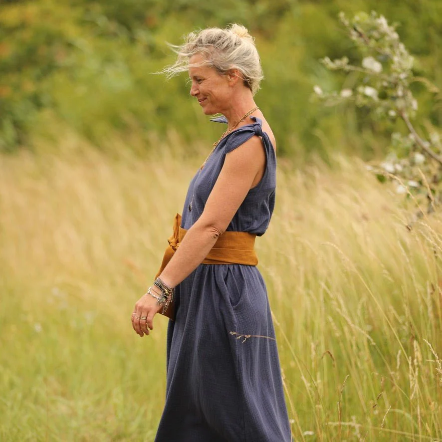 Robe Laëtitia - double gaze de coton flammé bleu - Image 5