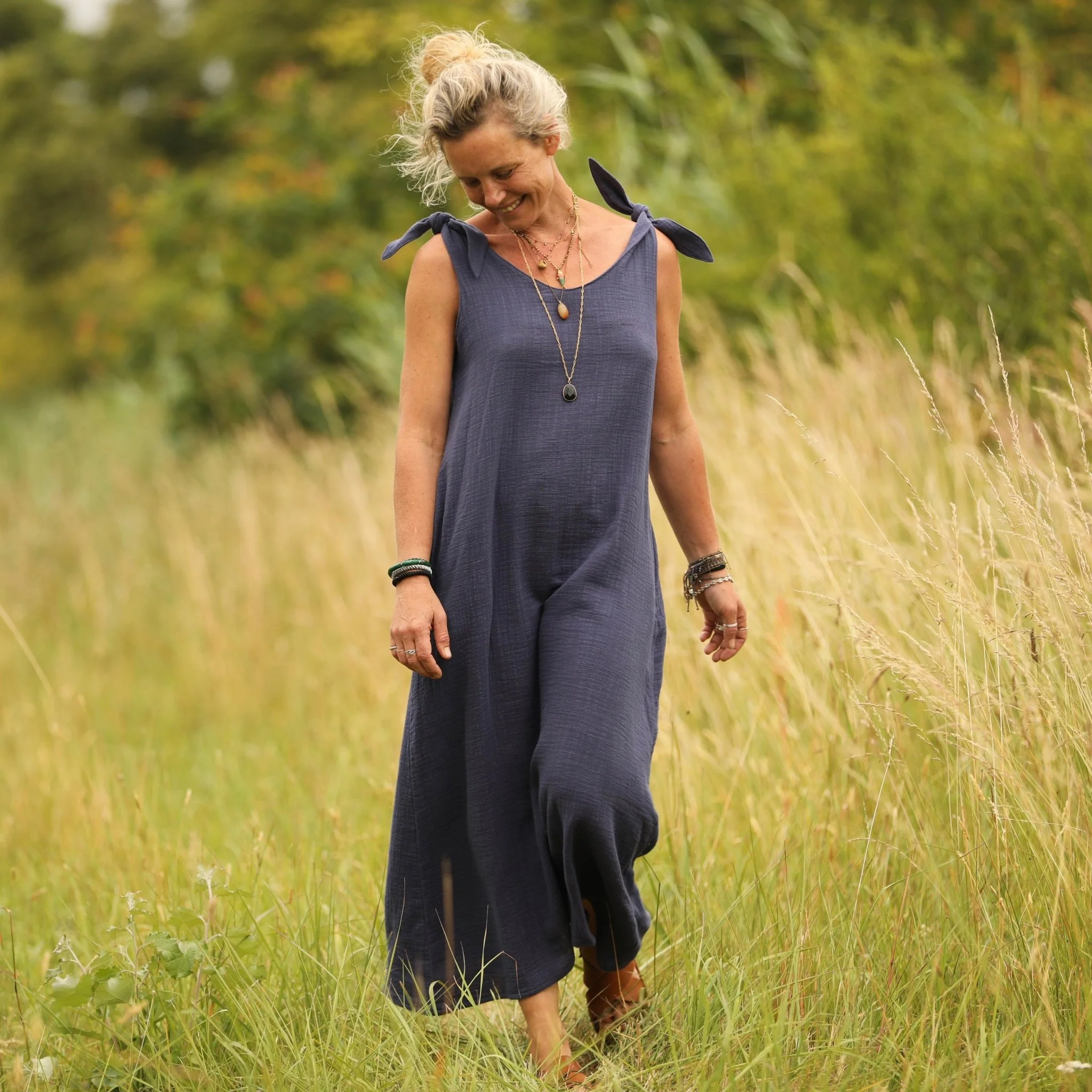 Robe Laëtitia - double gaze de coton flammé bleu - Image 8