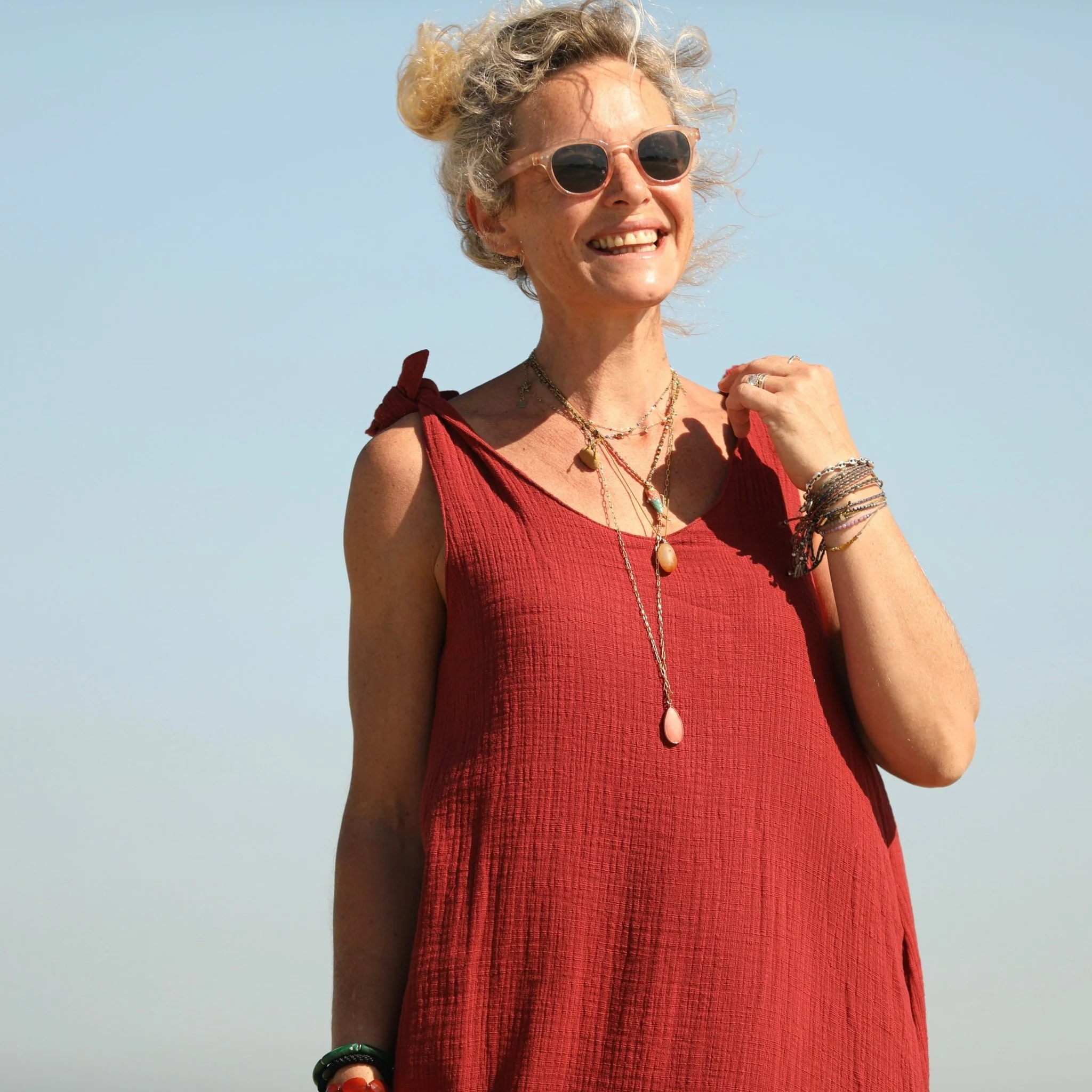Robe Laëtitia - double gaze de coton flammée terre de Sienne - Image 4