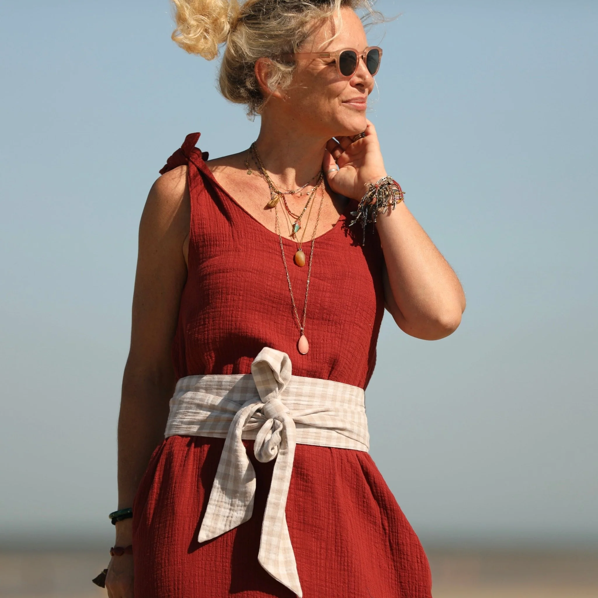 Robe Laëtitia - double gaze de coton flammée terre de Sienne - Image 8