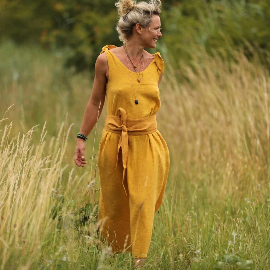 Robe Laëtitia - double gaze de coton ocre - Image 3